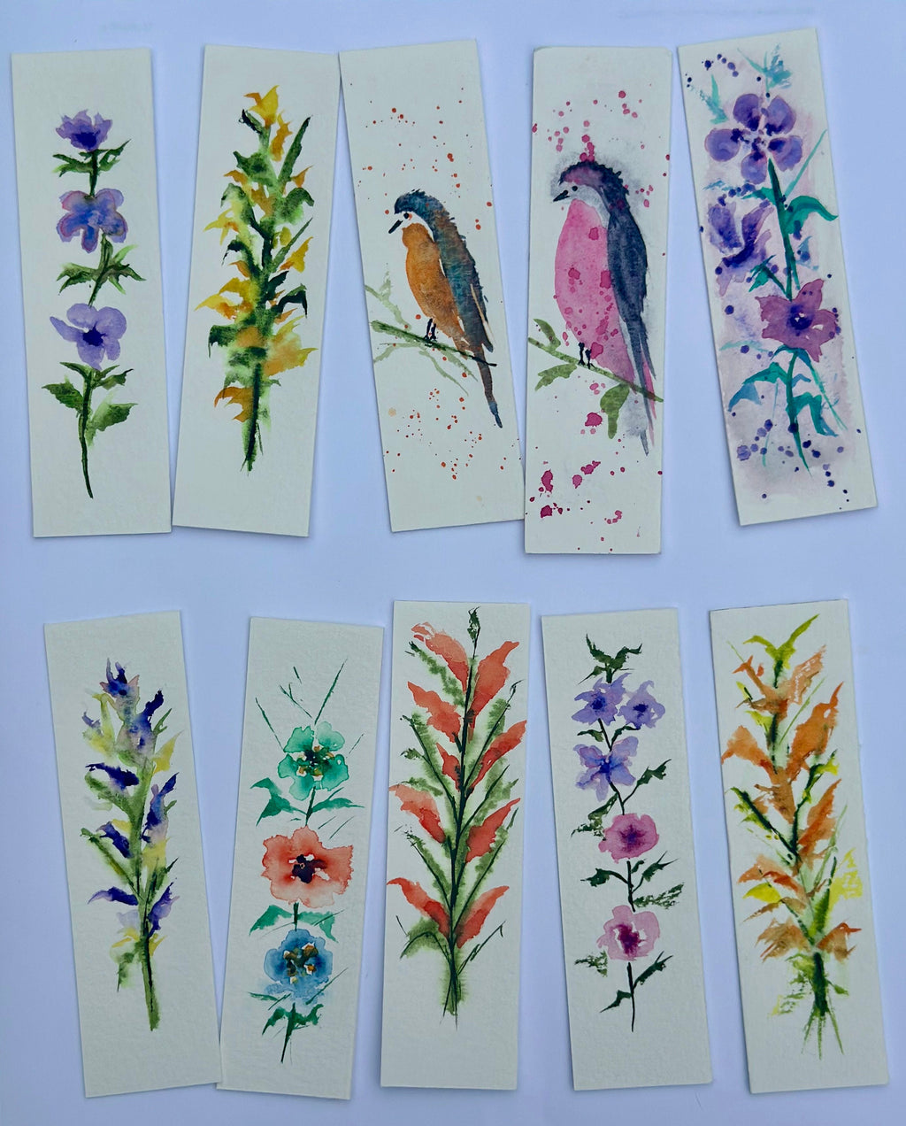 Marcadores de livros originais em aquarela pintados à mão para amantes de livros. CONJUNTO DE 10.