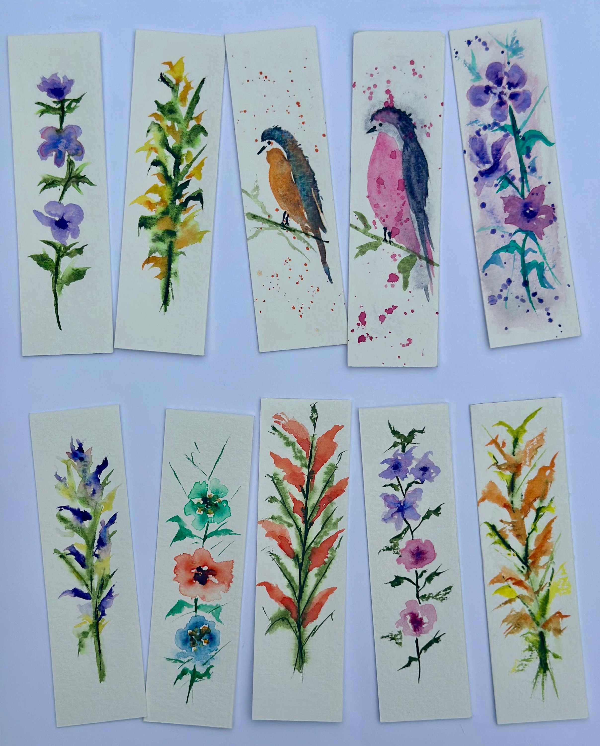 Marcadores de livros originais em aquarela pintados à mão para amantes de livros. CONJUNTO DE 10.