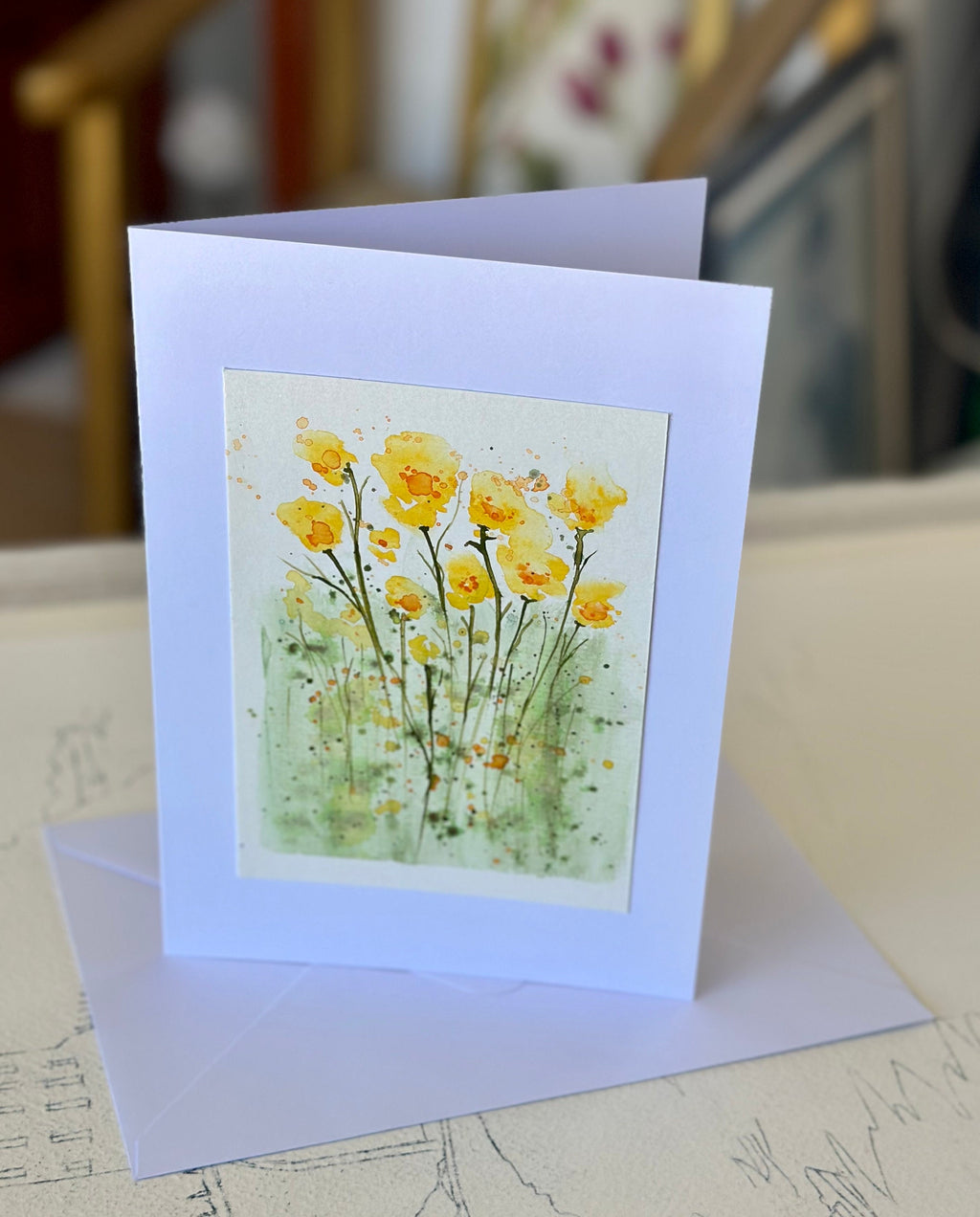 Cartões originais de aquarela Flores, 15 x 21 cm com envelope