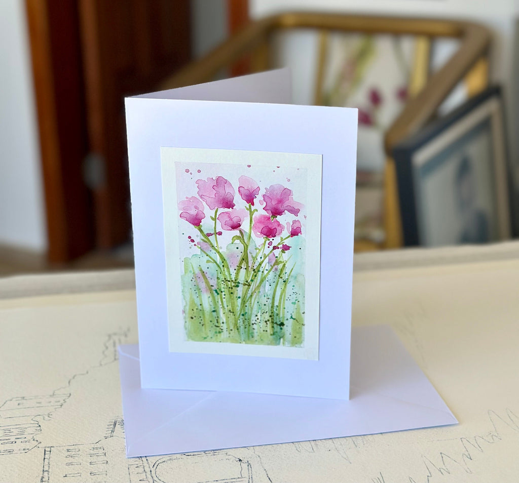 Cartões originais de aquarela Flores, 15 x 21 cm com envelope