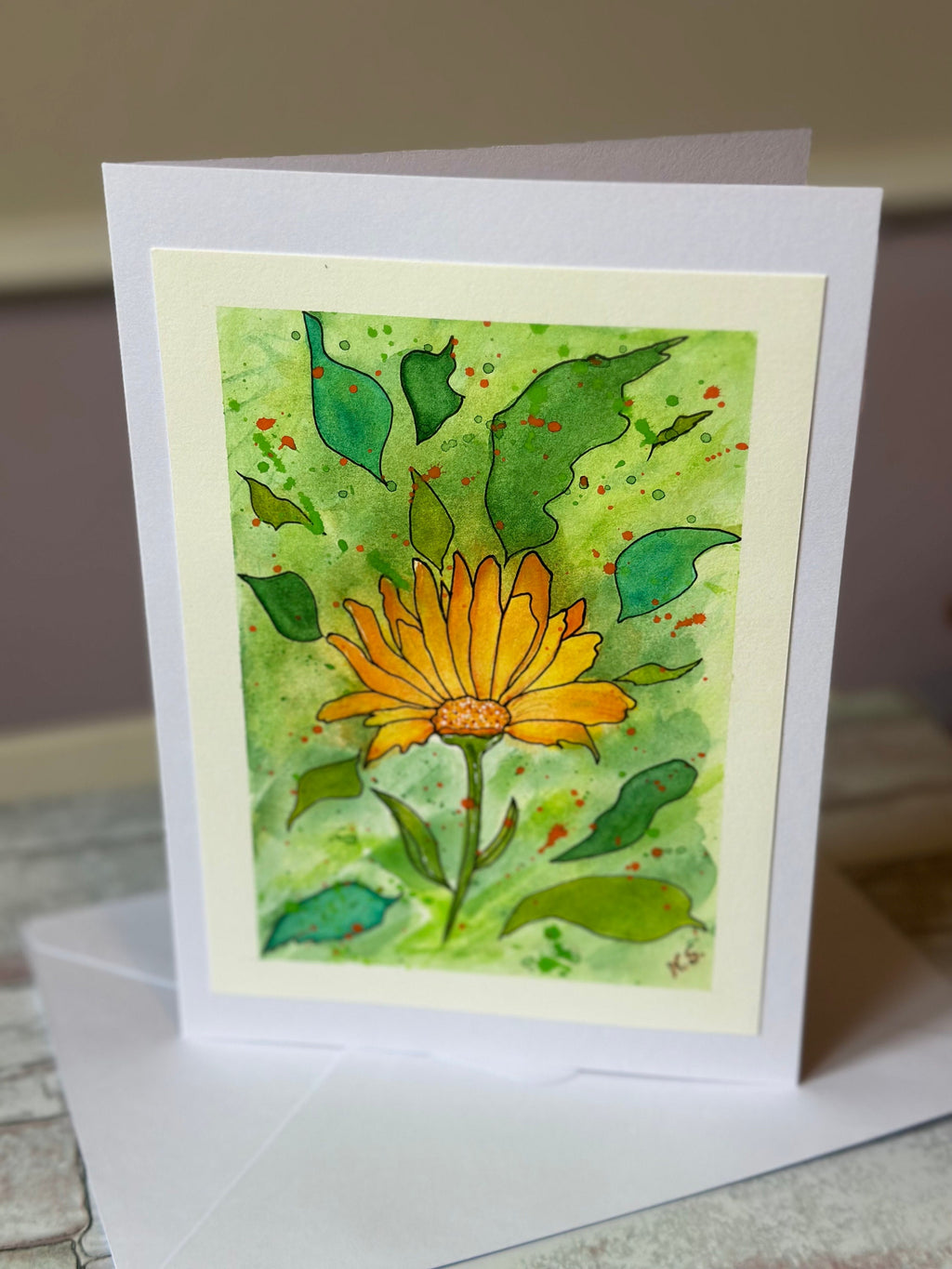 Cartão de Felicitação Floral em Aquarela Original, 15x20cm, com envelope