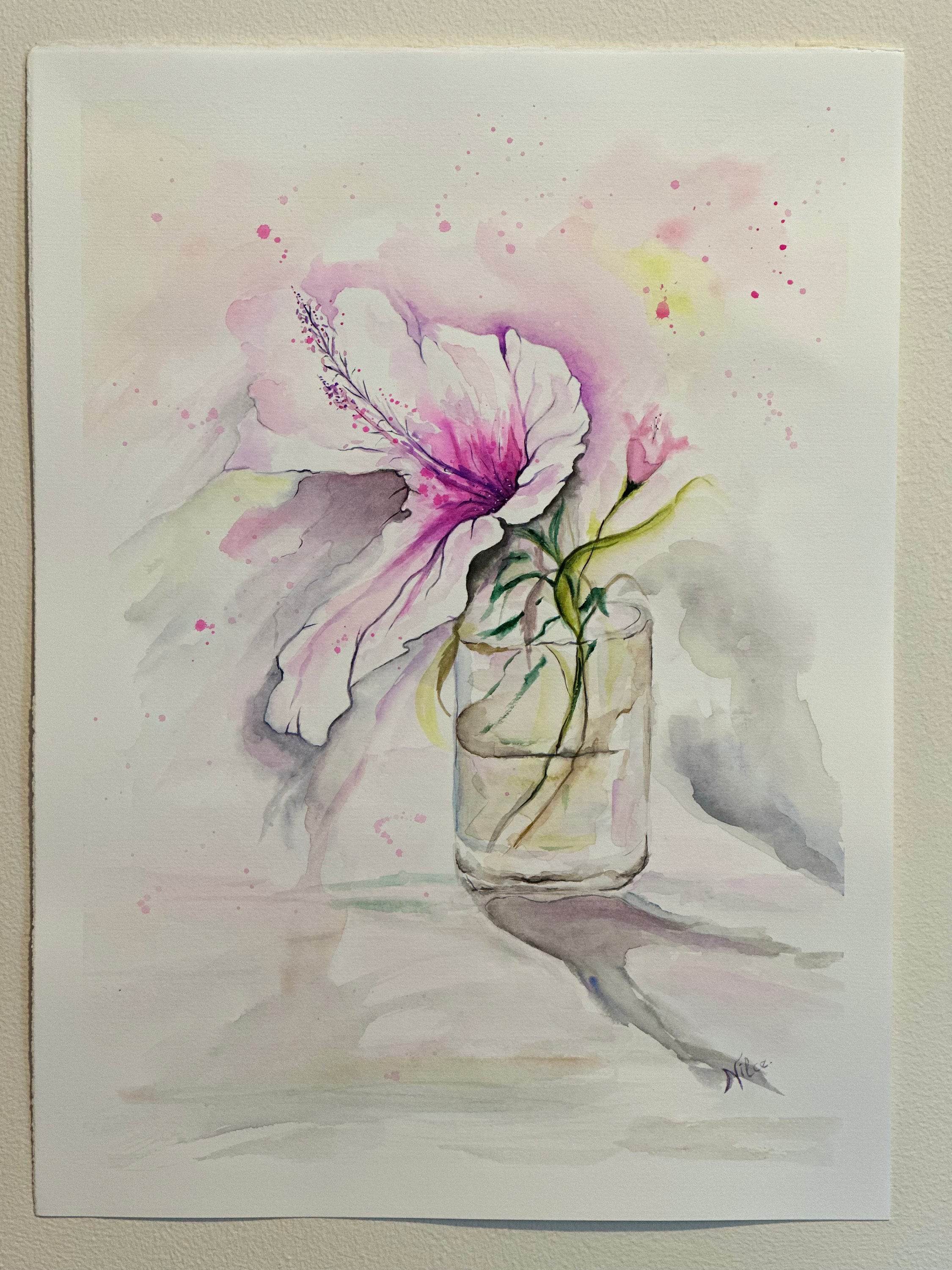 Pintura original em aquarela Hibiscus Floral Artwork