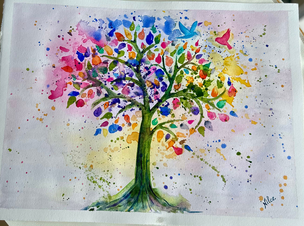 Pintura Original em Aquarela Árvore da vida, 38 x 28 cm, sem moldura.