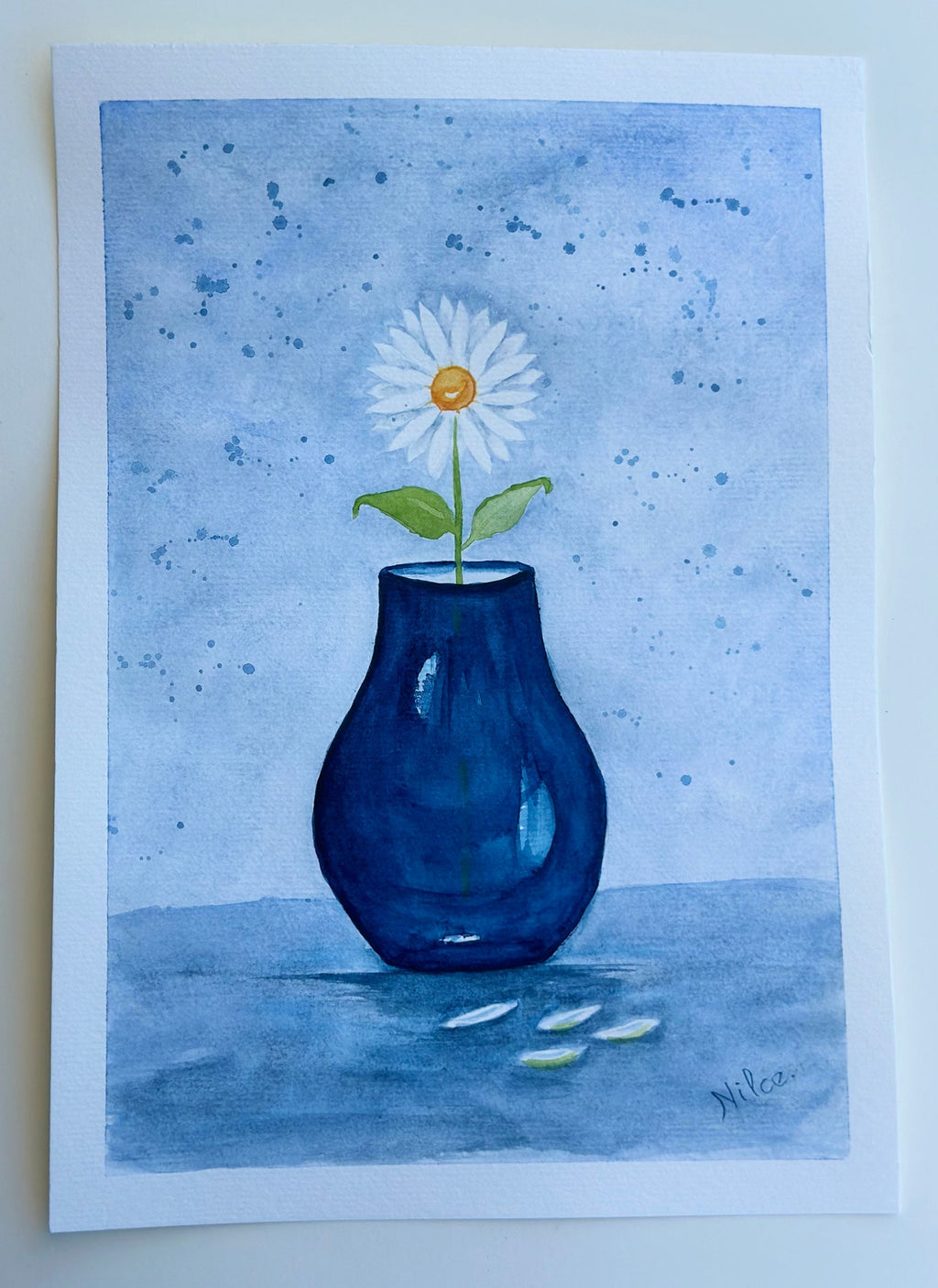 Margarida em um vaso, pintura original em aquarela, 21 x 30 cm, sem moldura.