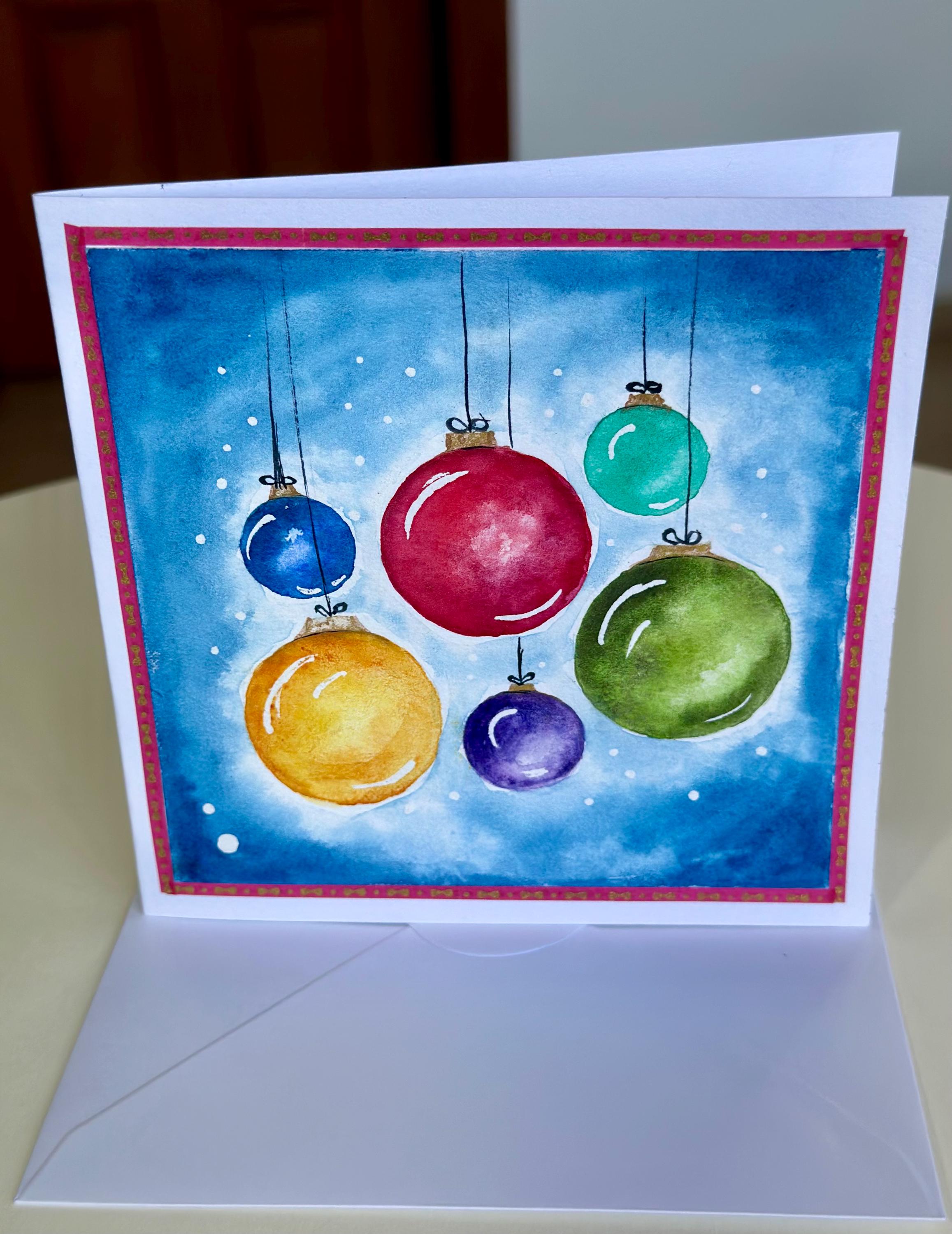 Cartões de Natal originais em aquarela, pintados à mão, conjunto de 10, com envelope.