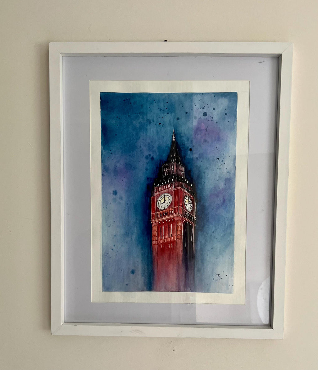 O Big Ben - pintura original em aquarela sobre papel 100% algodão, 30 x 42 cm, sem moldura.