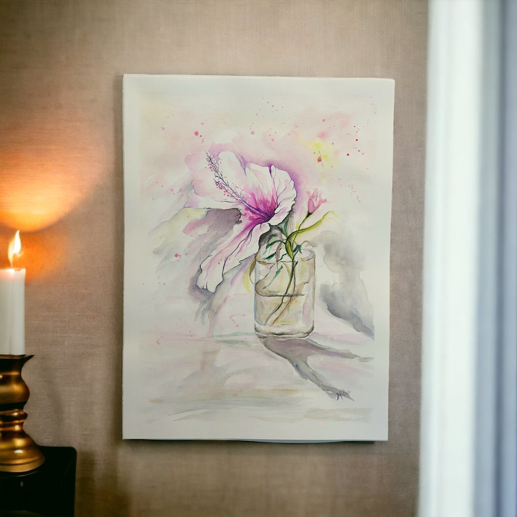 Pintura original em aquarela Hibiscus Floral Artwork