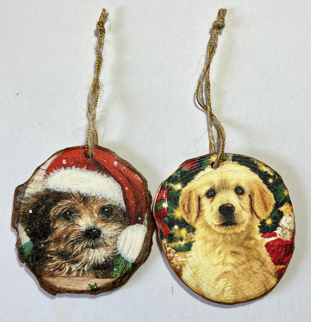 Enfeites de Natal, decupagem em madeira natural fatiada, prontos para pendurar, conjunto de 2.