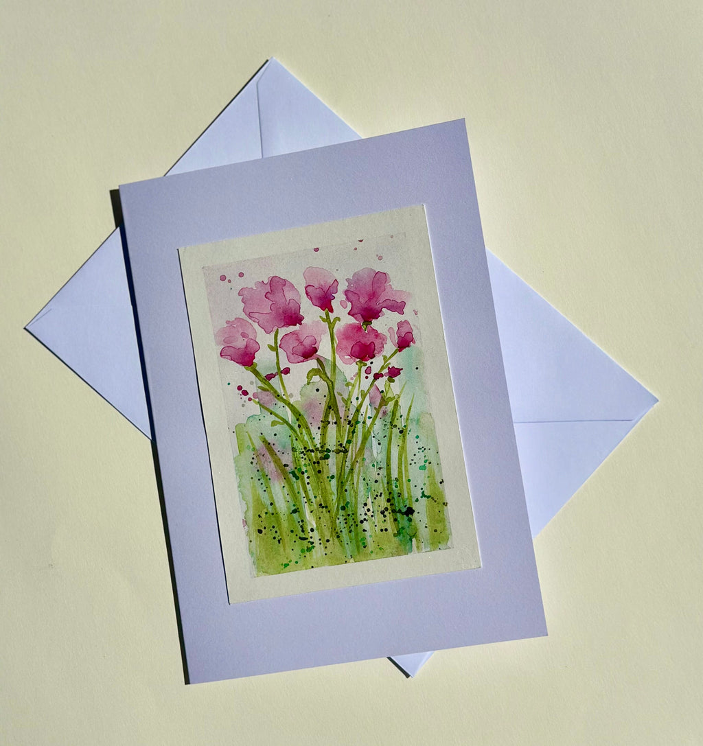 Cartões originais de aquarela Flores, 15 x 21 cm com envelope