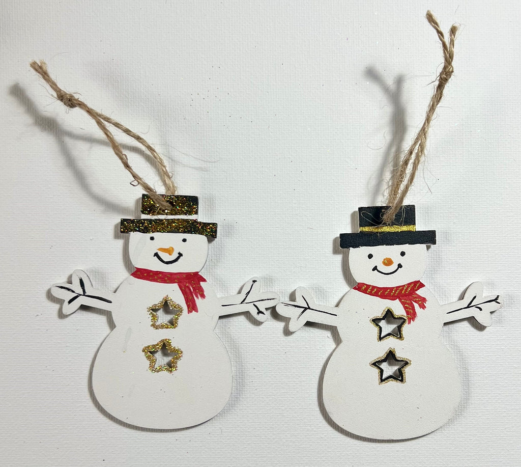 Enfeites de natal boneco de neve, pintados à mão, conjunto de 2