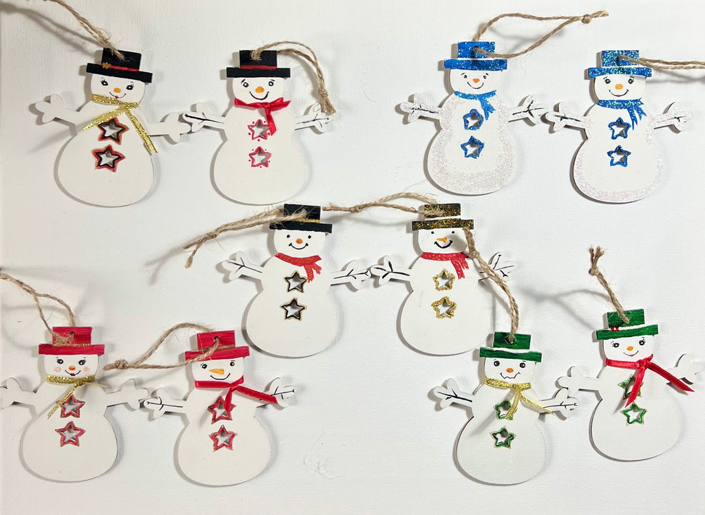 Enfeites de natal boneco de neve, pintados à mão, conjunto de 2