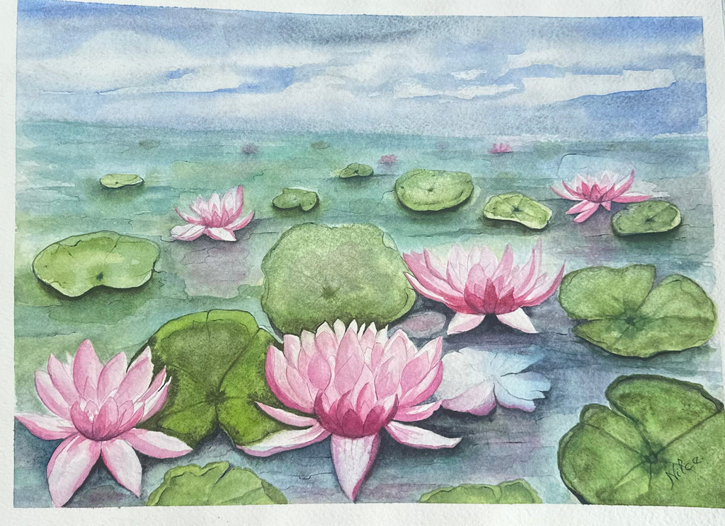 Ninfeias — Pintura Original em Aquarela sobre Papel 100% Algodão, 38x28cm, sem moldura