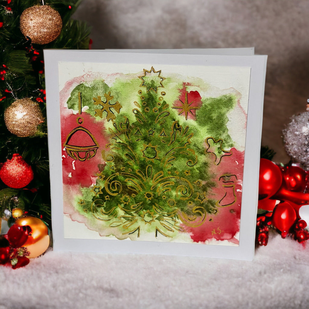 Cartões de Natal originais em aquarela, pintados à mão, conjunto de 10, com envelope.