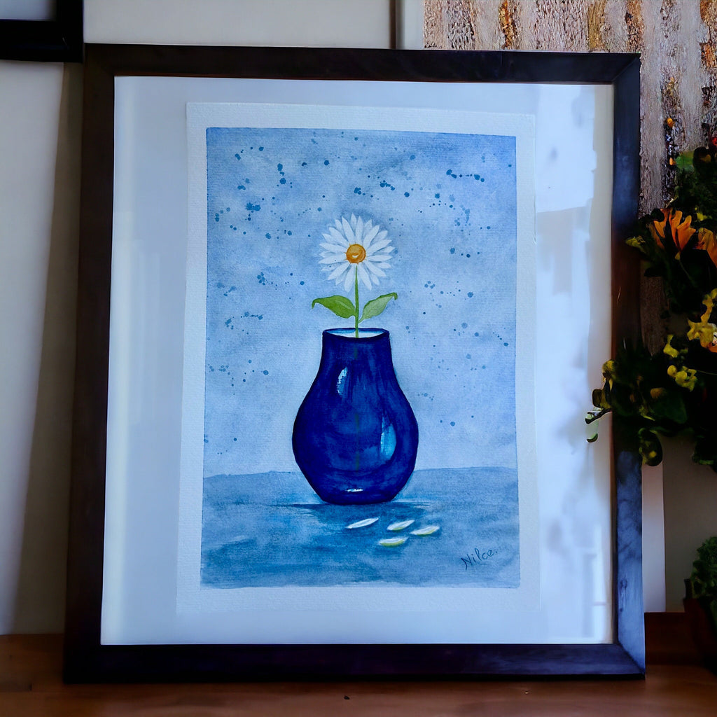 Margarida em um vaso, pintura original em aquarela, 21 x 30 cm, sem moldura.