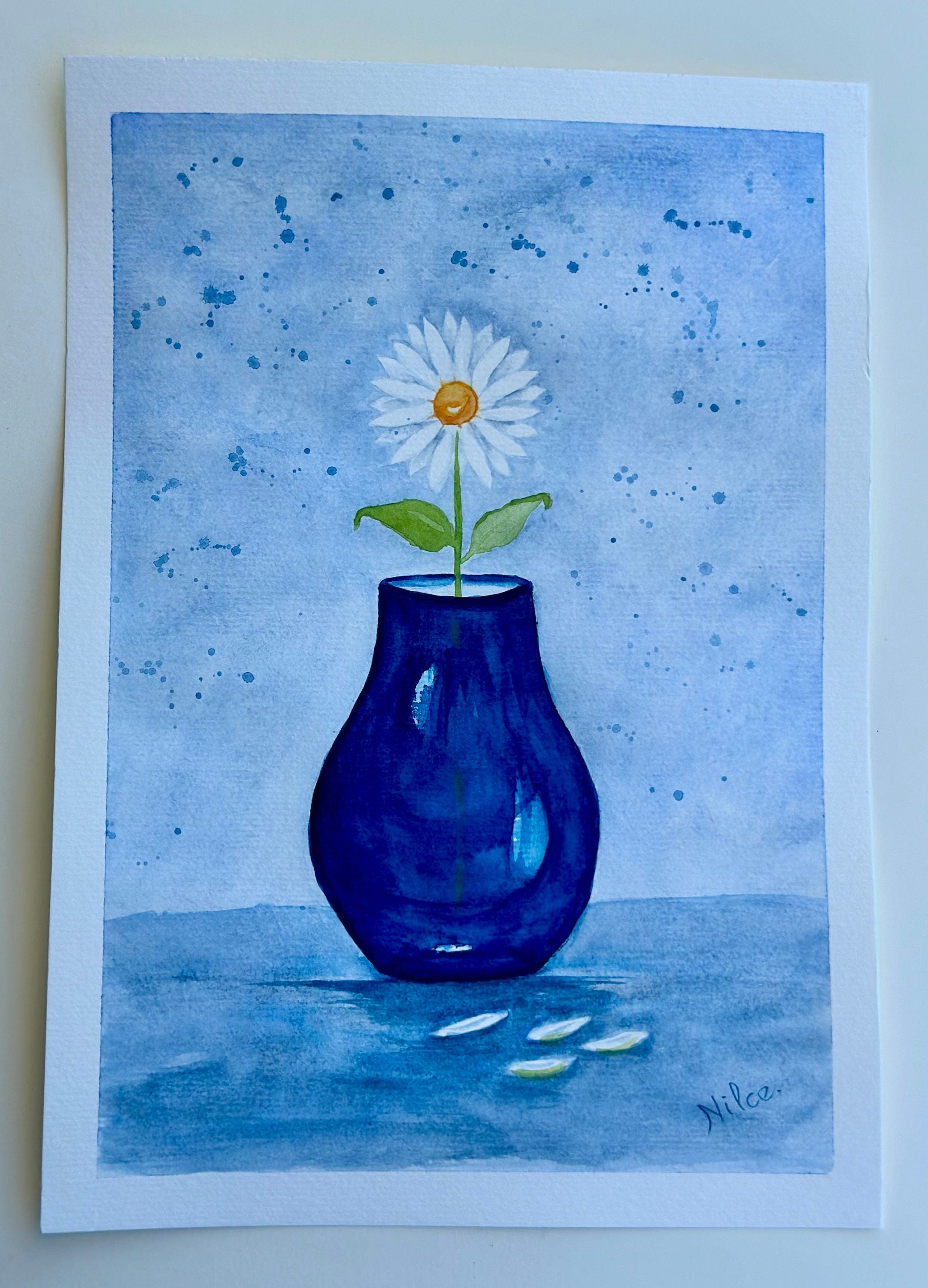 Margarida em um vaso, pintura original em aquarela, 21 x 30 cm, sem moldura.