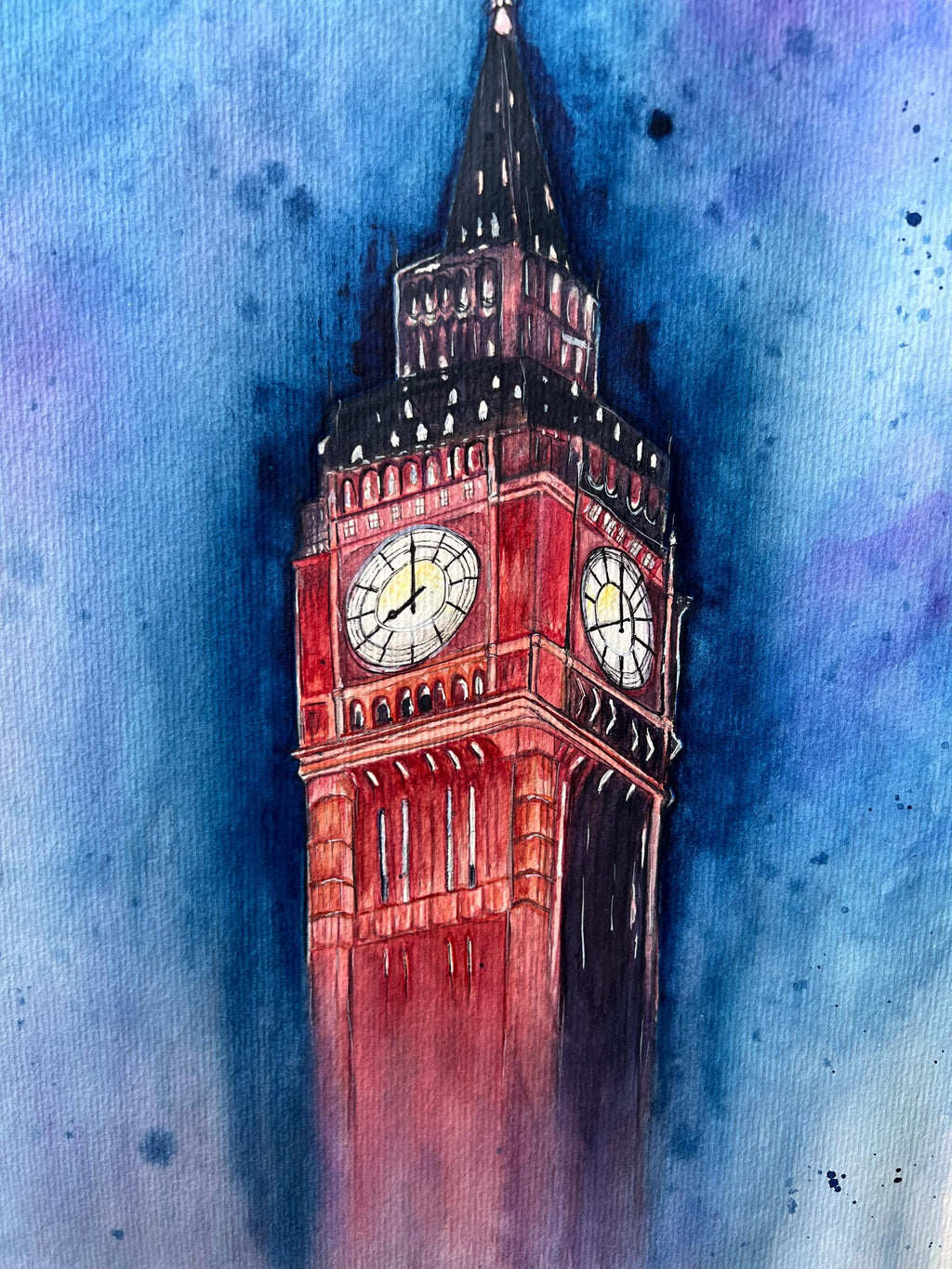 O Big Ben - pintura original em aquarela sobre papel 100% algodão, 30 x 42 cm, sem moldura.