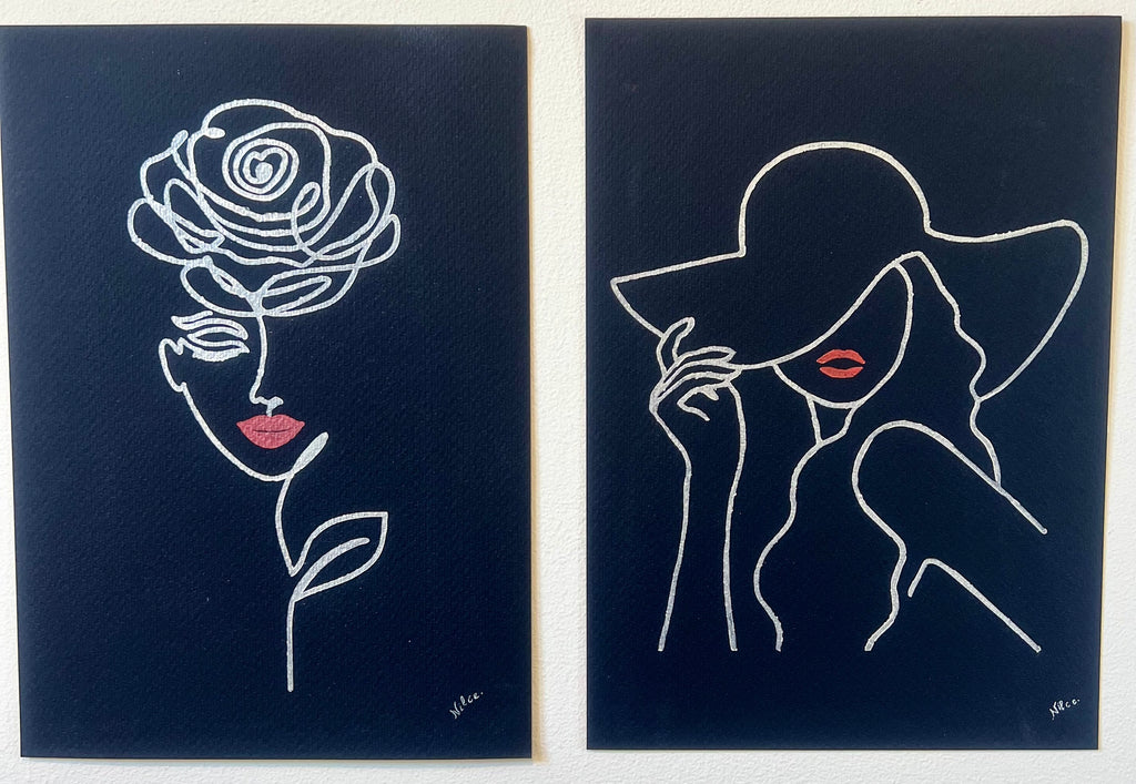 Conjunto de pinturas em aquarela original Mulheres - kit com 2