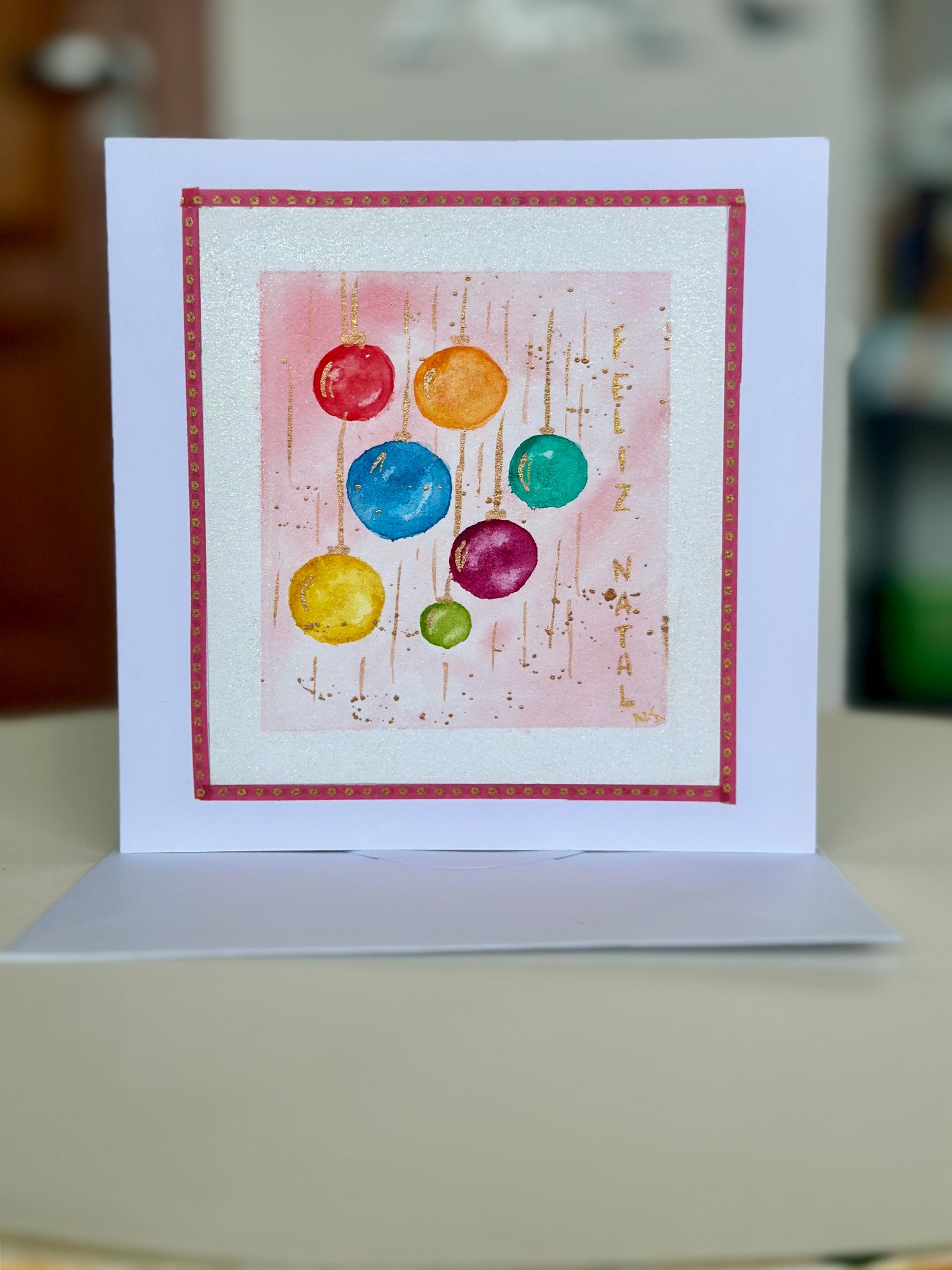 Cartões de Natal originais em aquarela, pintados à mão, conjunto de 10, com envelope.