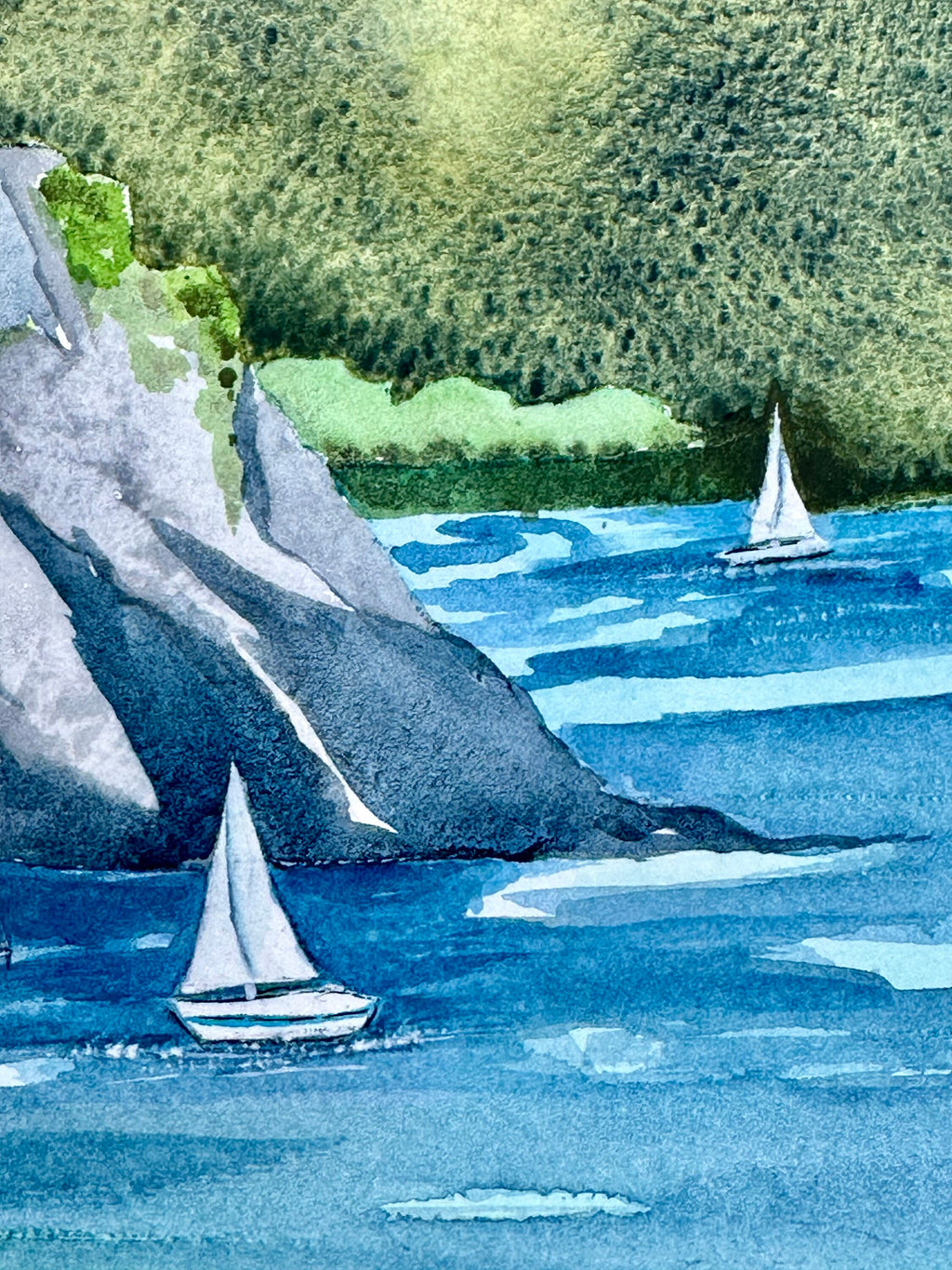 Pintura em aquarela original da Costa Amalfitana, 57 x 77 cm, sem moldura.