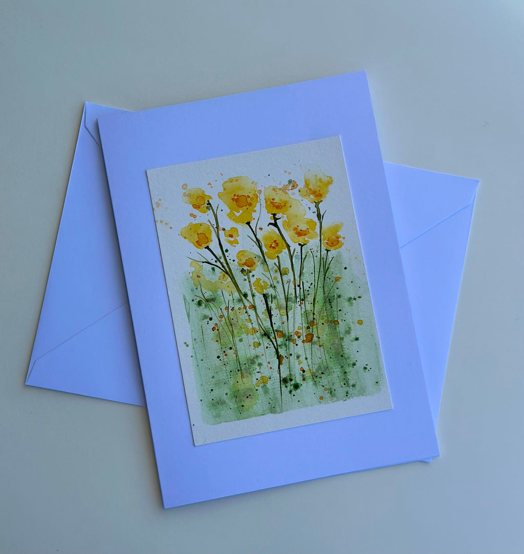 Cartões originais de aquarela Flores, 15 x 21 cm com envelope