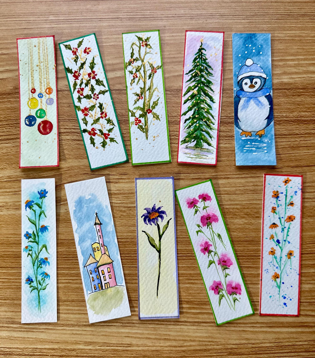 Marcadores de livros pintados à mão, com arte original em aquarela, para amantes de livros. CONJUNTO DE 10.