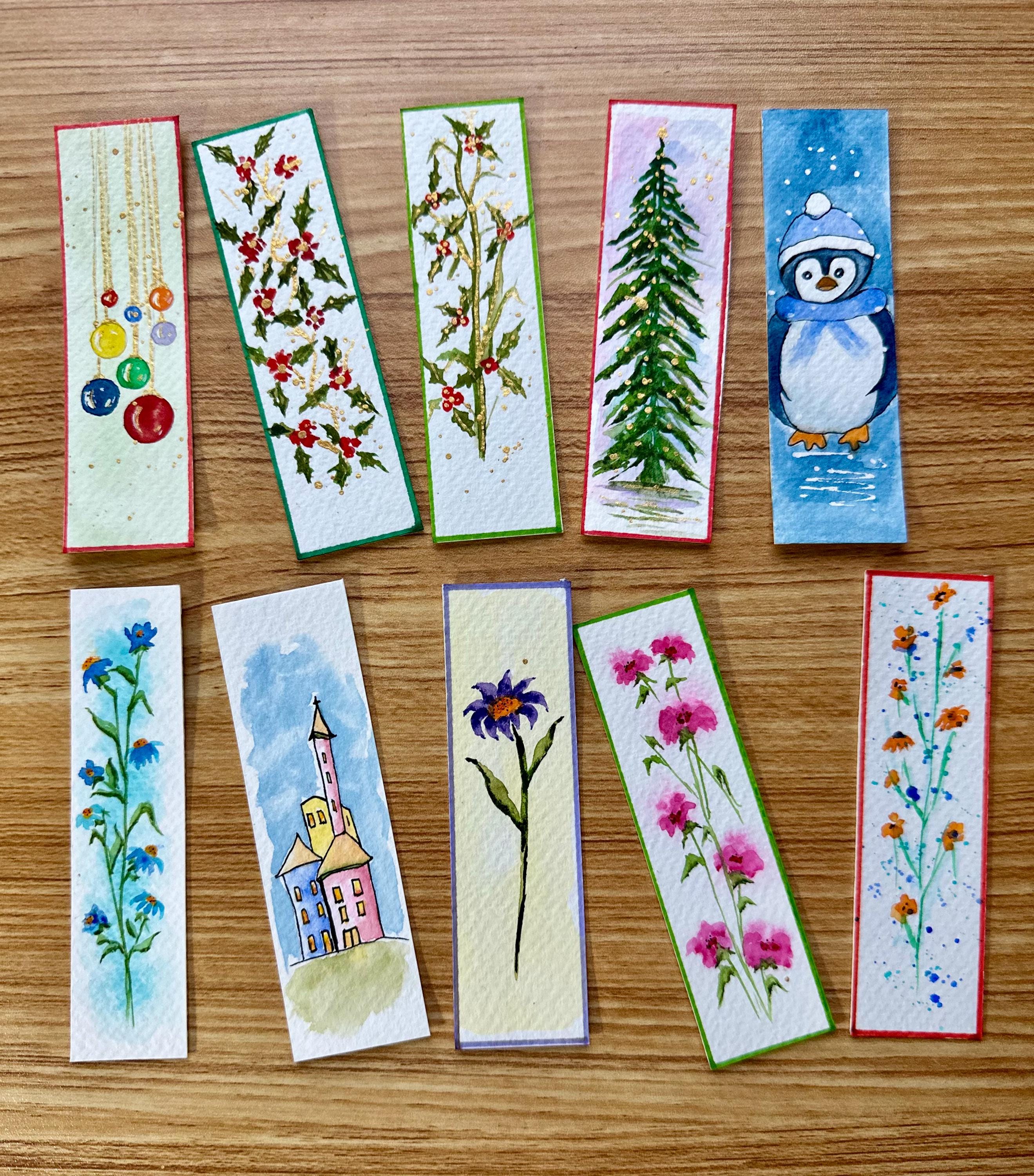 Marcadores de livros pintados à mão, com arte original em aquarela, para amantes de livros. CONJUNTO DE 10.