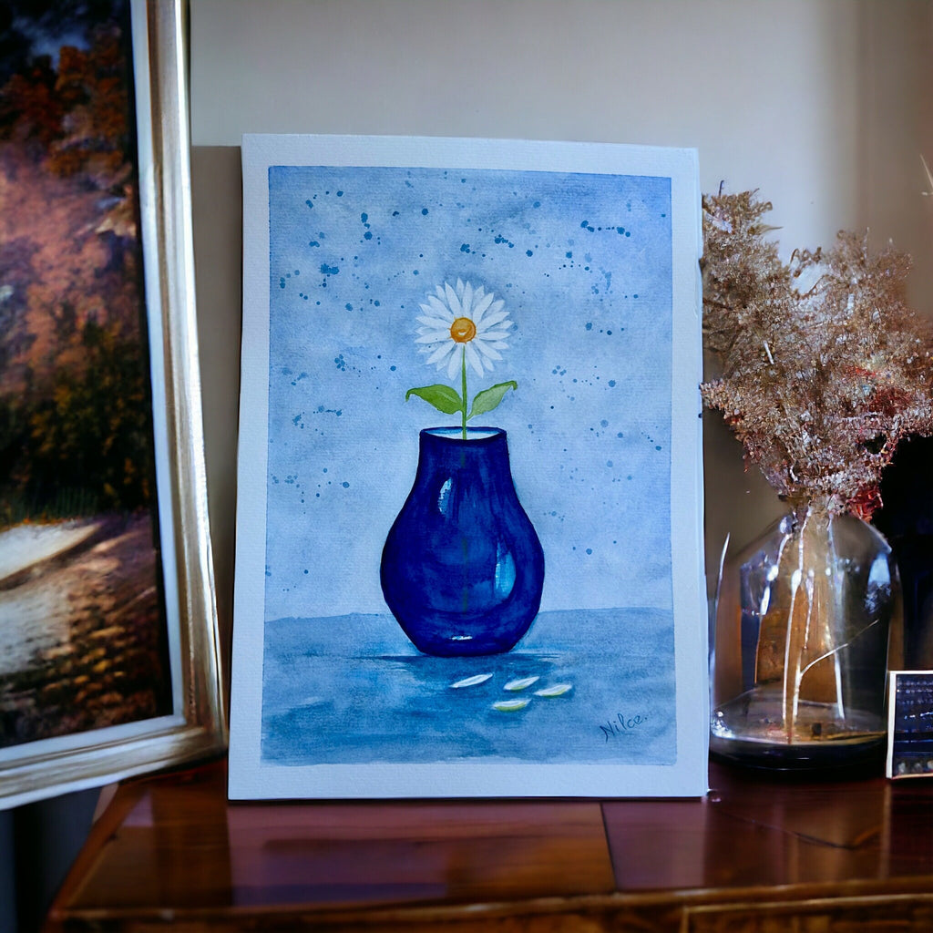 Margarida em um vaso, pintura original em aquarela, 21 x 30 cm, sem moldura.