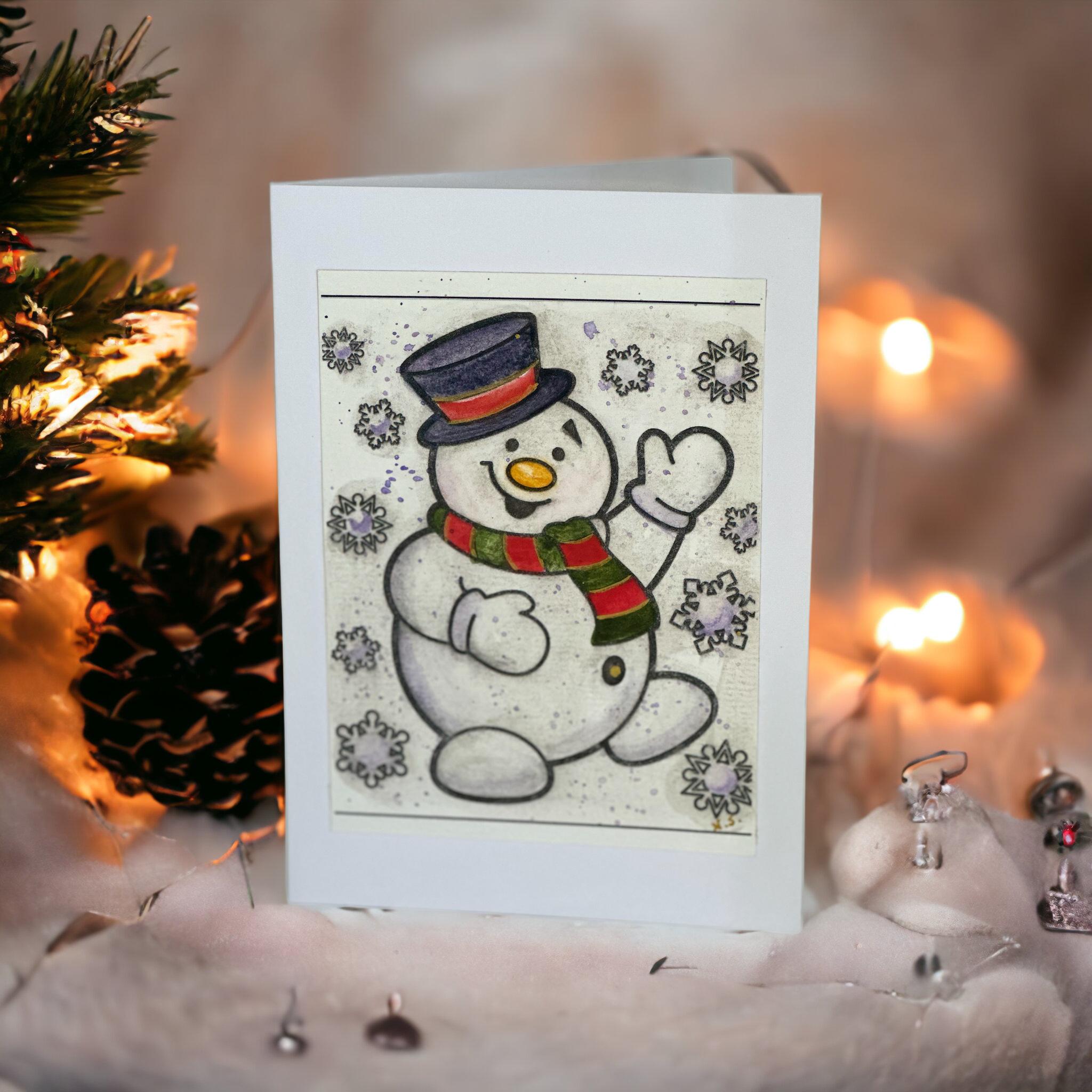 Cartão de Natal original em aquarela, pintado à mão, 13 x 18 cm, com envelope kit com 5.