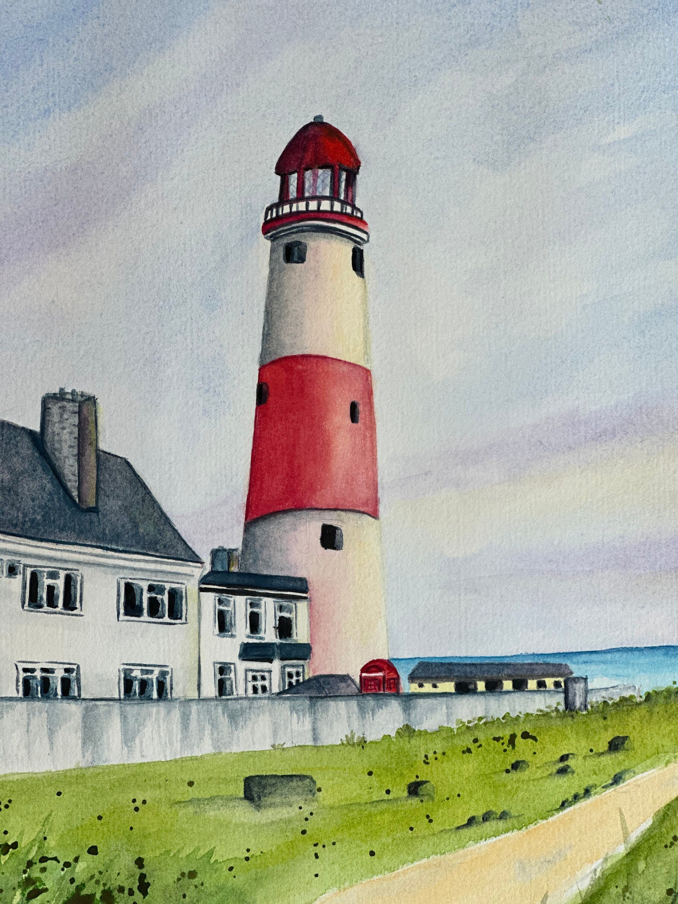 O Farol — Pintura Original em Aquarela sobre Papel 100% Algodão, 38x28cm, sem moldura