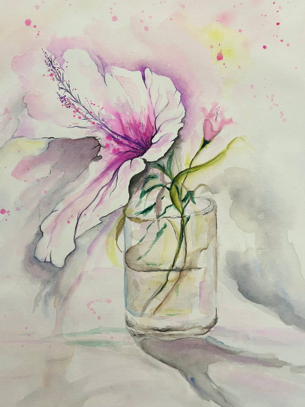 Pintura original em aquarela Hibiscus Floral Artwork