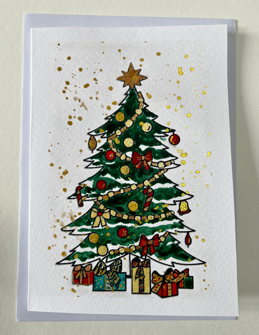 Cartão de Natal original em aquarela, pintado à mão, 13 x 18 cm, com envelope kit com 5.