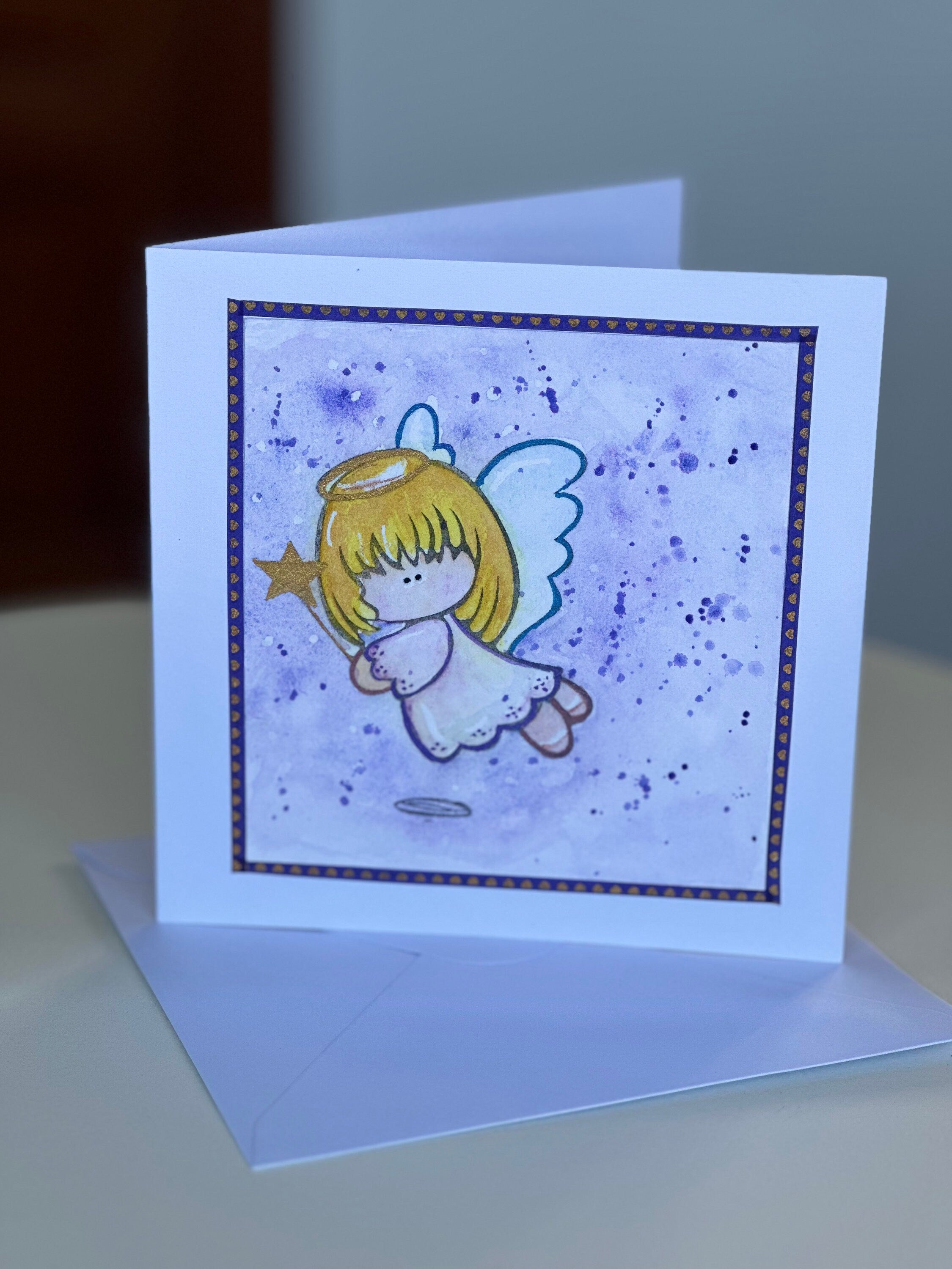 Cartões de Natal originais em aquarela, pintados à mão, conjunto de 10, com envelope.