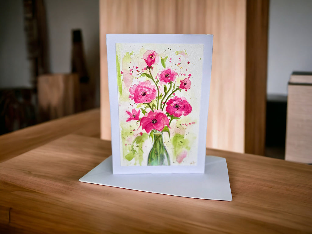 Cartões originais de aquarela Flores, 15 x 21 cm com envelope