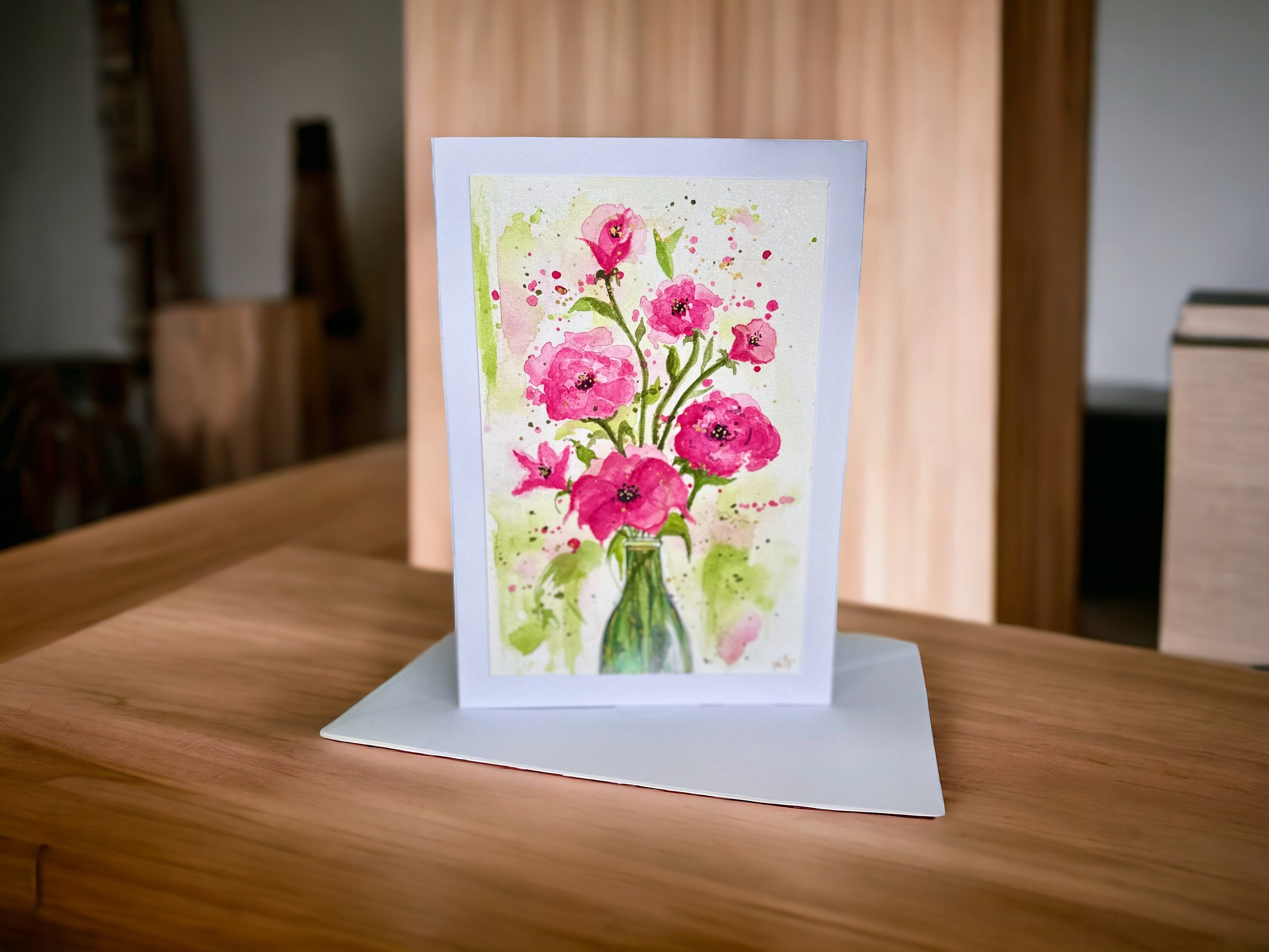 Cartões originais de aquarela Flores, 15 x 21 cm com envelope