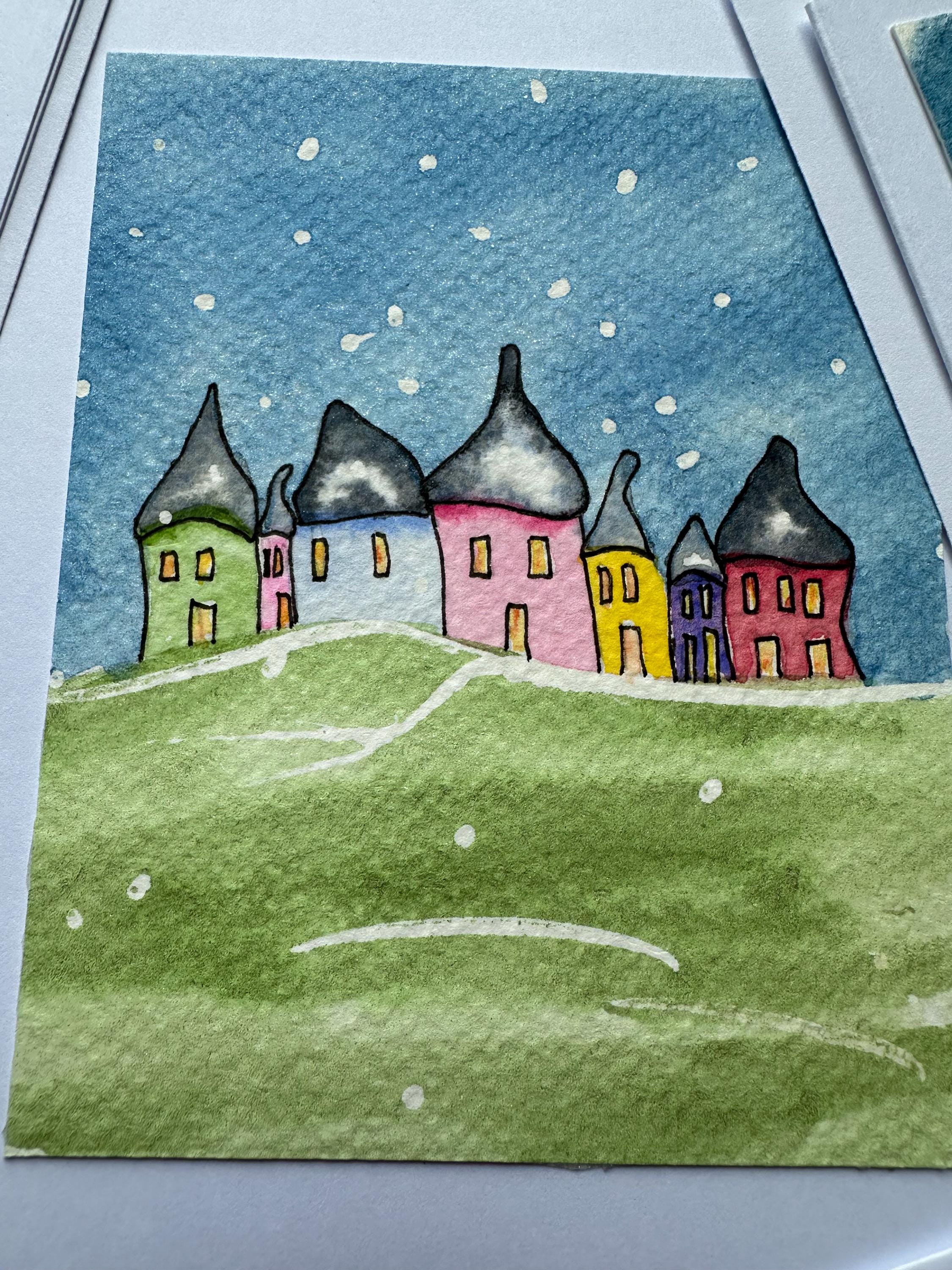 Conjunto de 5 cartões de Natal originais pintados à mão em aquarela, 10 x 15 cm, com envelope.