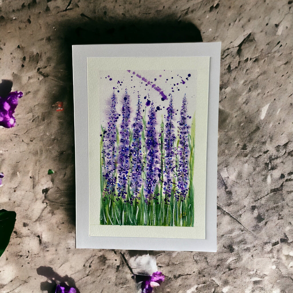 Lavanda — Cartão de Felicitações Original em Aquarela sobre Papel de Algodão, 15x21cm, com Envelope