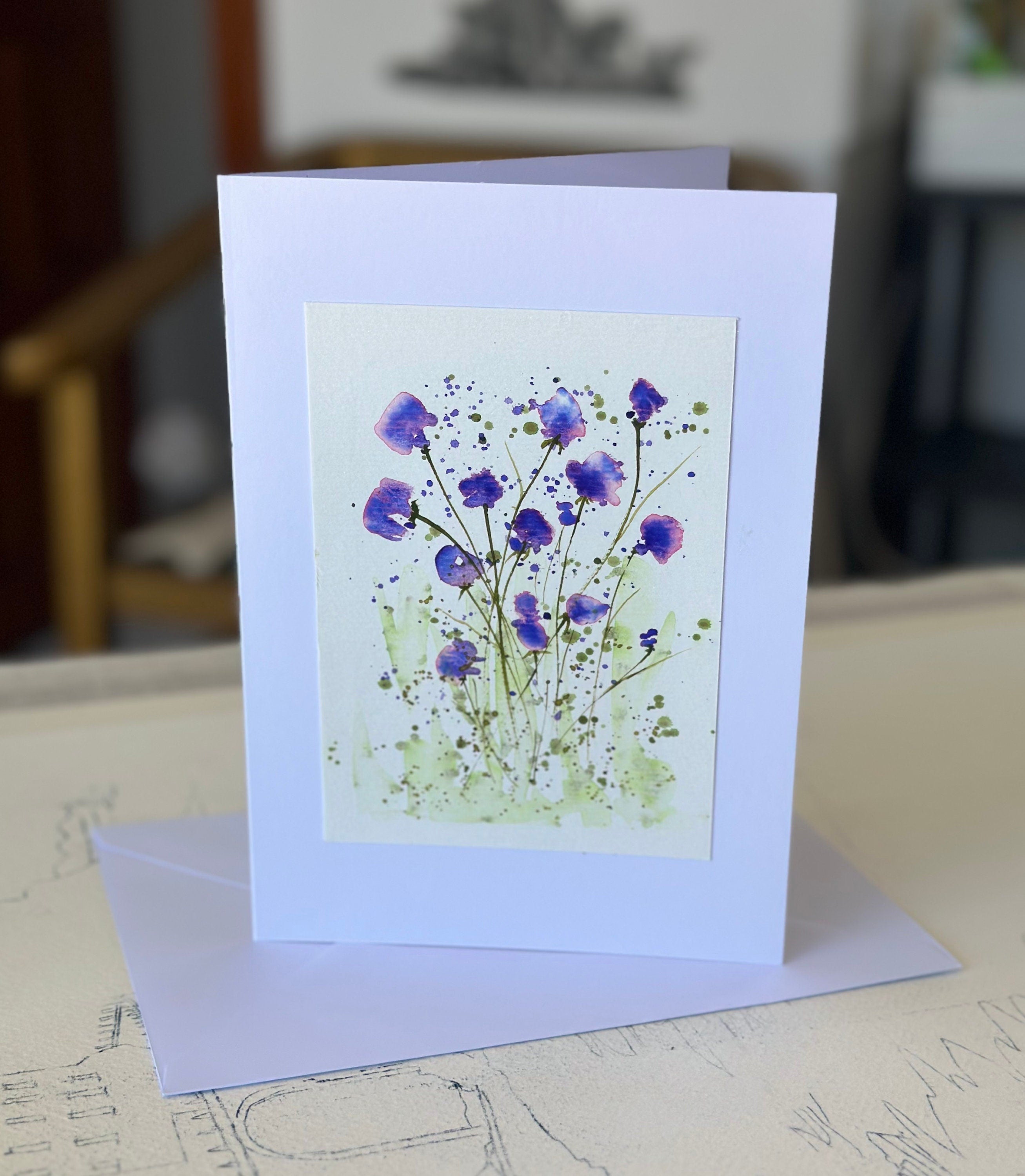 Cartões originais de aquarela Flores, 15 x 21 cm com envelope