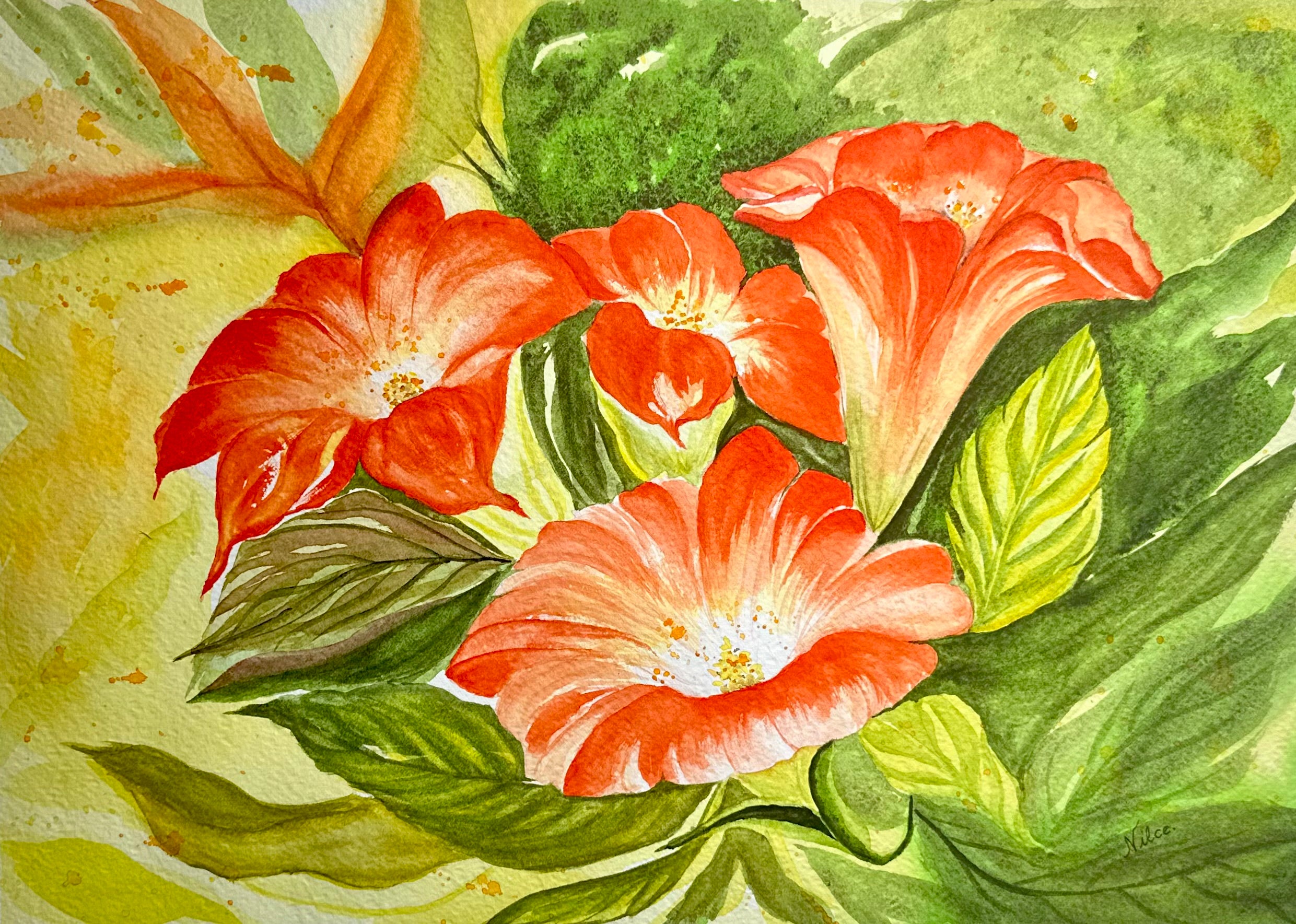 Fotografia Digital de Pintura em Aquarela - Trombeta de Anjo - 300Dpi