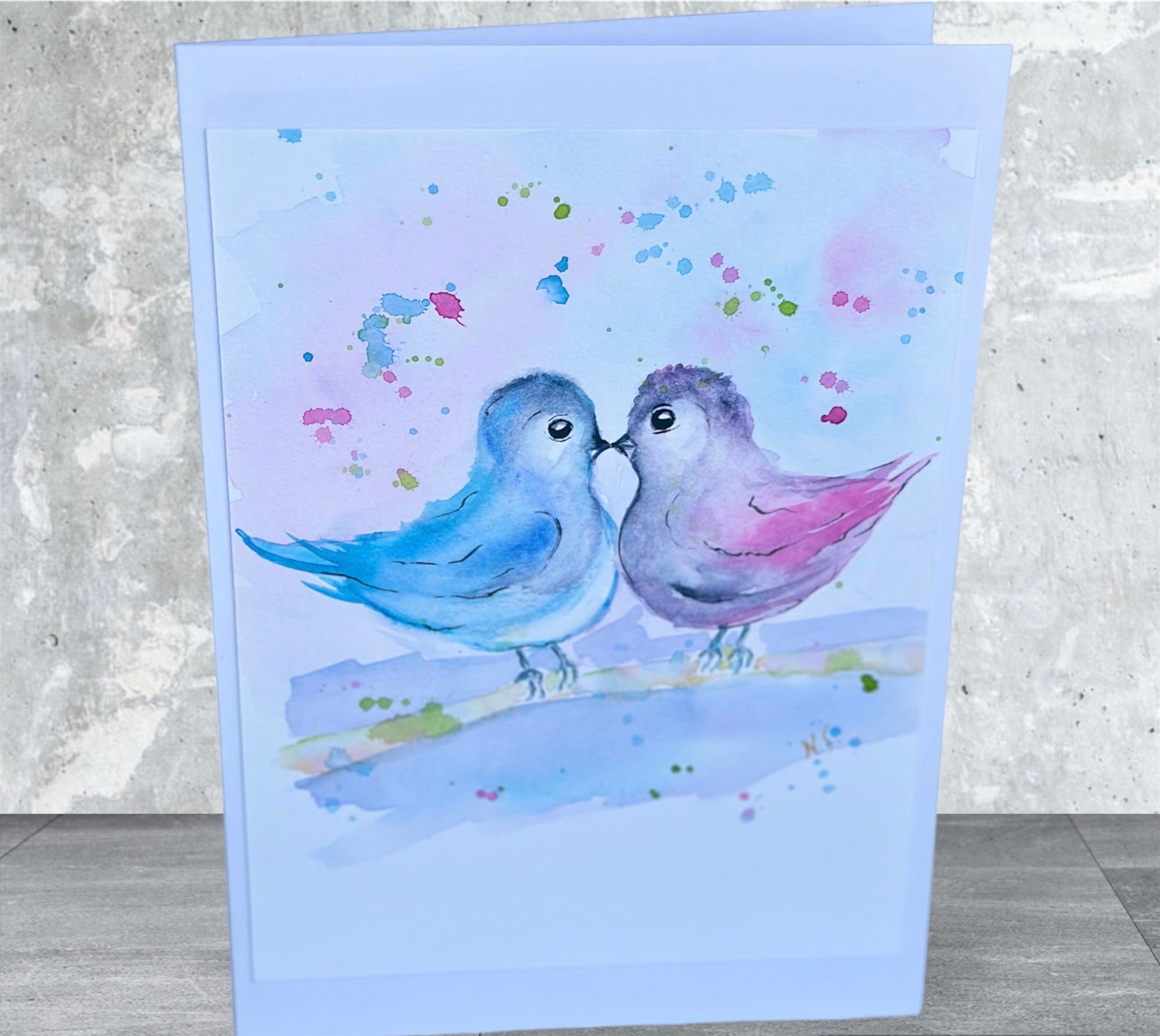 Cartão Dia Dos Namorados Casal de Passarinhos em Aquarela Original - pintado à mão 15x21cm (Cópia)