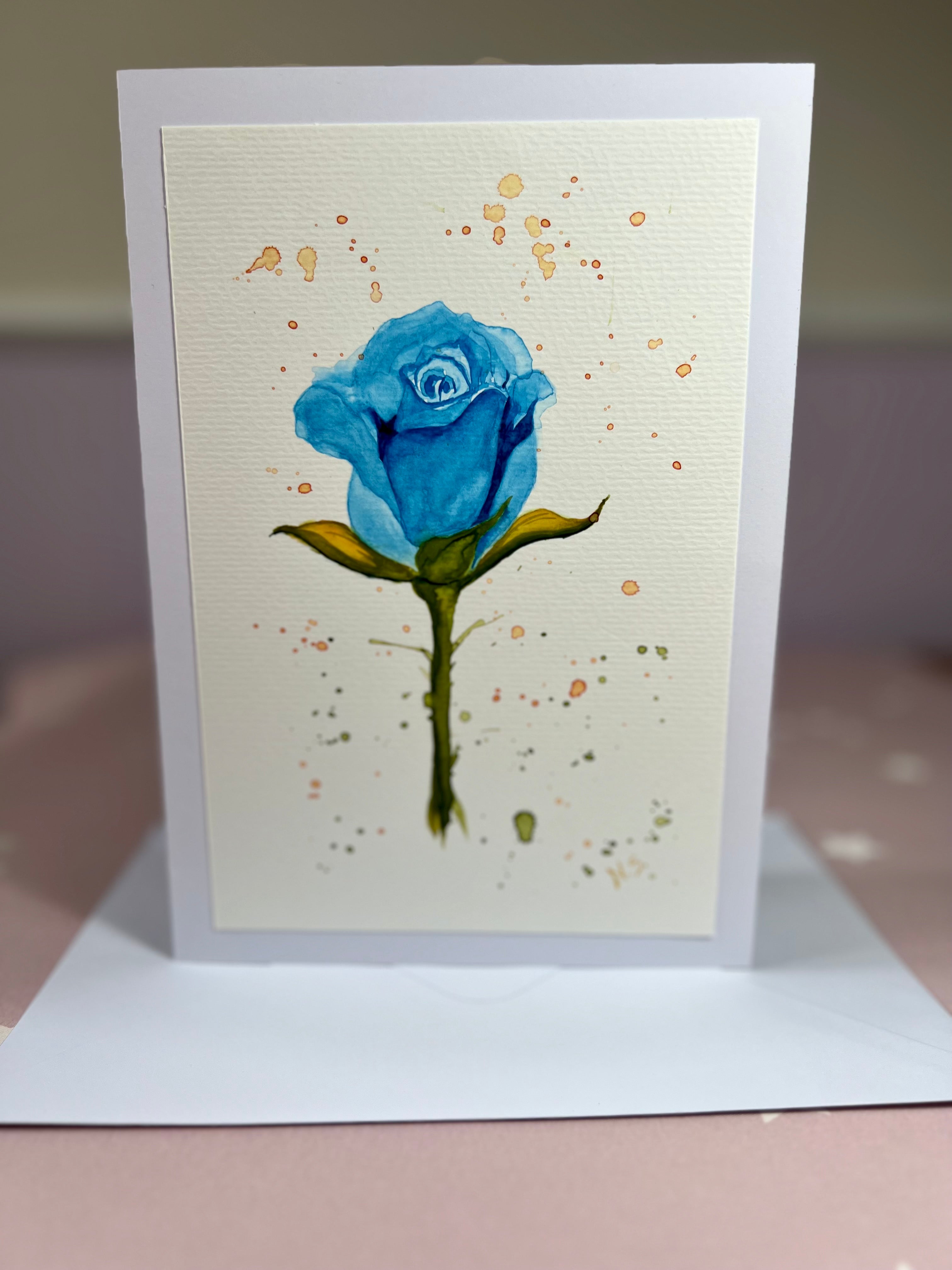 Cartão Especial de Felicitação - 15x21cm - em Aquarela Loose Original, pintado à mão, com envelope, rosas