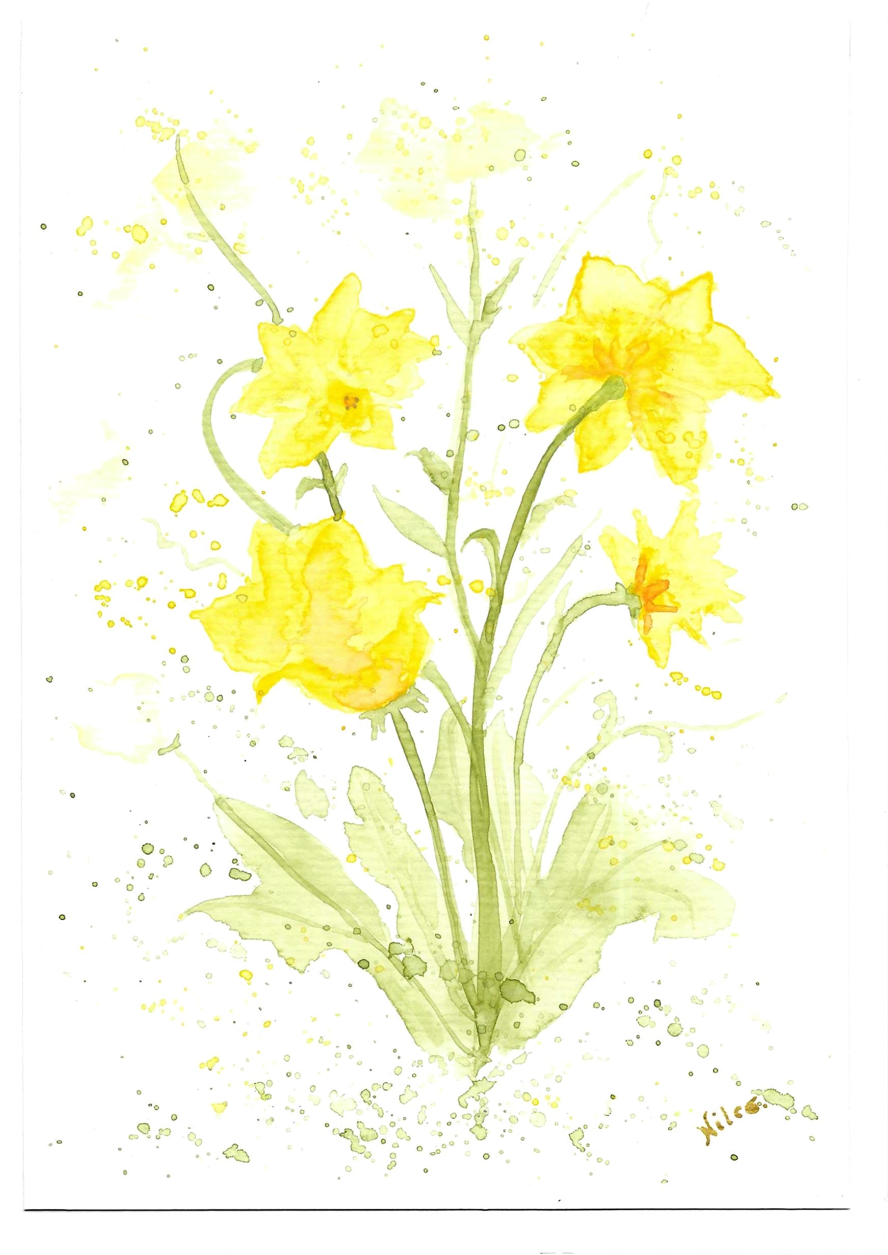Cartão de Felicitação Floral em Aquarela Original, 15x20cm, com envelope