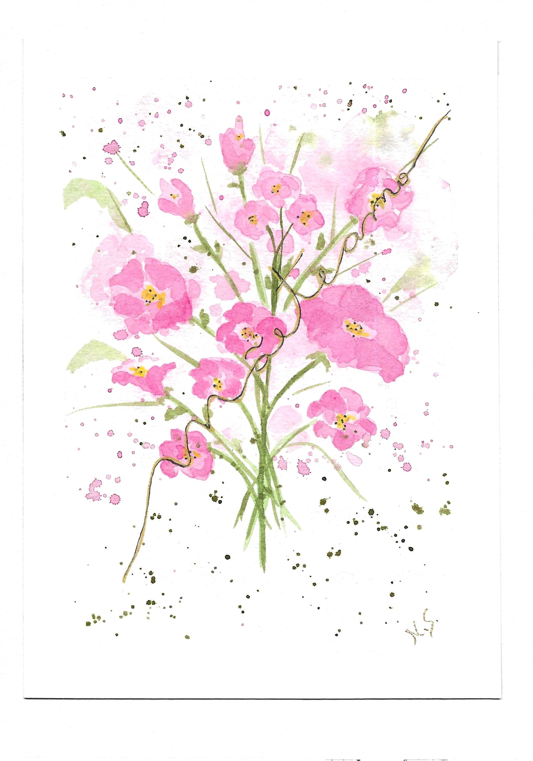 Cartão Especial Dia das Mães 15x21cm - em Aquarela Original, pintado à mão, com envelope Floral Pink