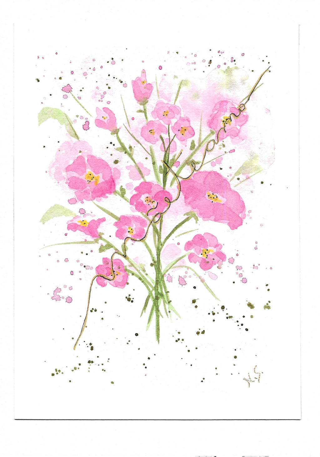 Cartão Especial Dia das Mães 15x21cm - em Aquarela Original, pintado à mão, com envelope Floral Pink