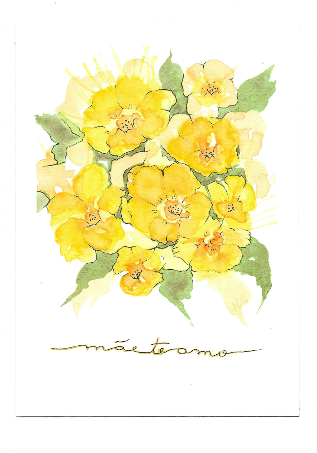 Cartão Especial Dia das Mães 15x21cm - em Aquarela Original, pintado à mão, com envelope Floral Amarelo
