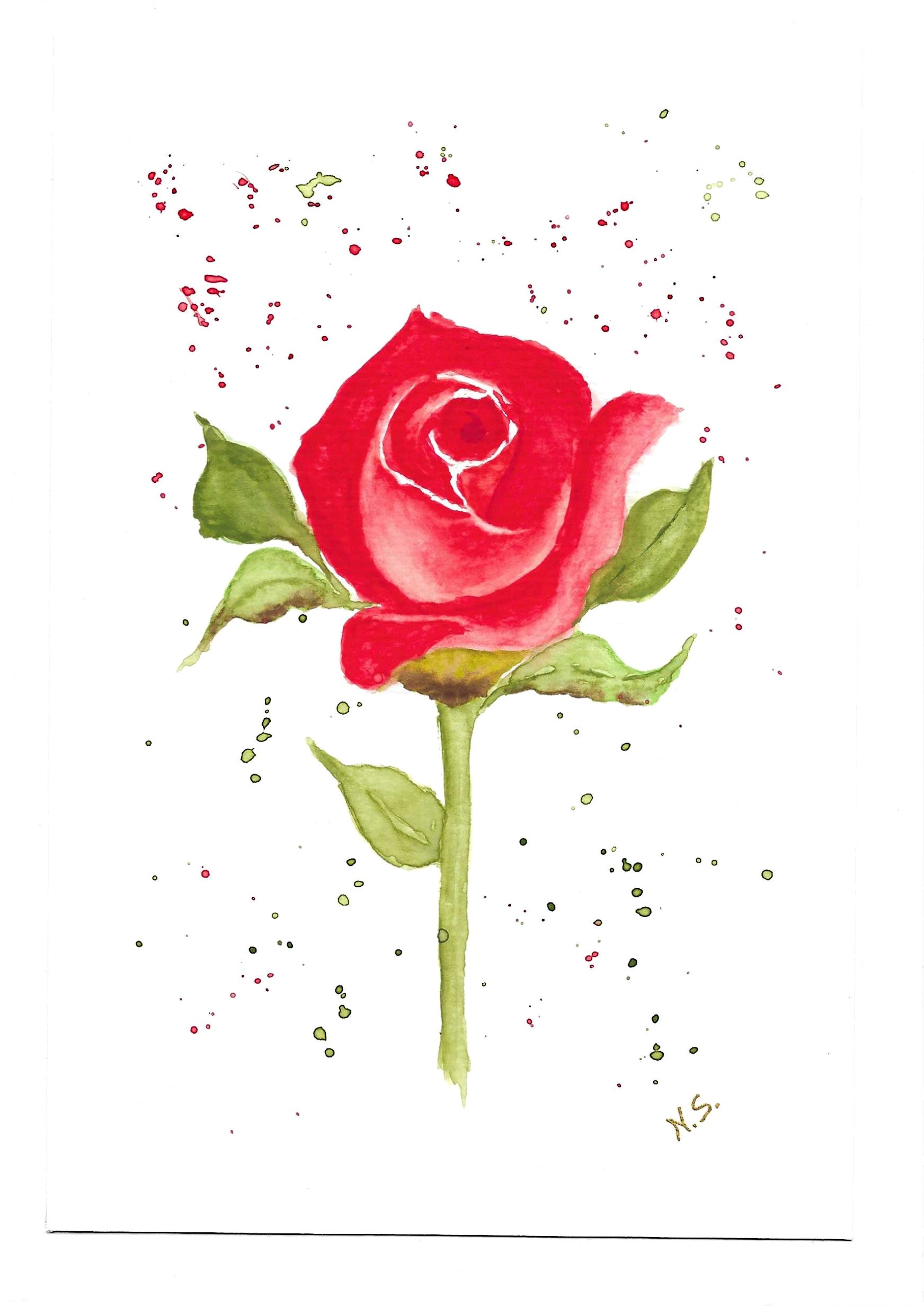 Cartão Especial de Felicitação - 15x21cm - em Aquarela Loose Original, pintado à mão, com envelope, rosas