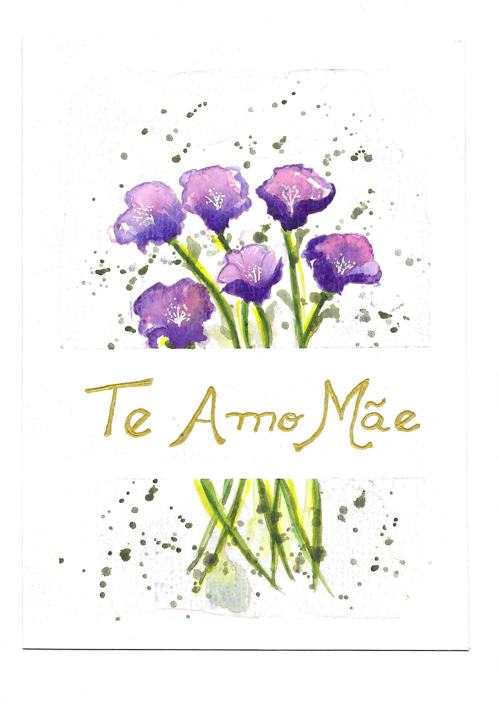 Cartão Especial Dia das Mães 15x21cm - em Aquarela Original, pintado à mão, com envelope, te amo Mãe