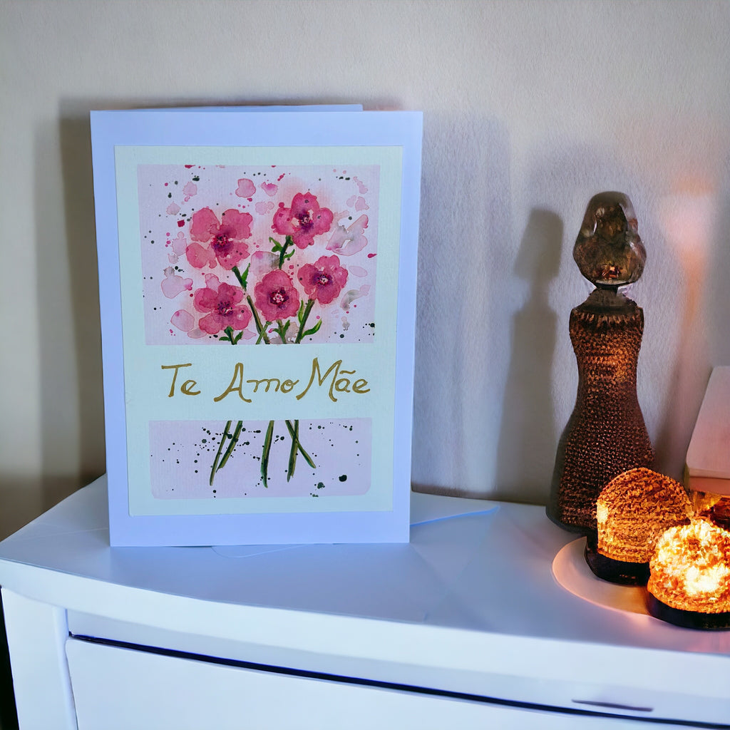Cartão Especial Dia das Mães 15x21cm - em Aquarela Original, pintado à mão, com envelope, Te amo Mãe