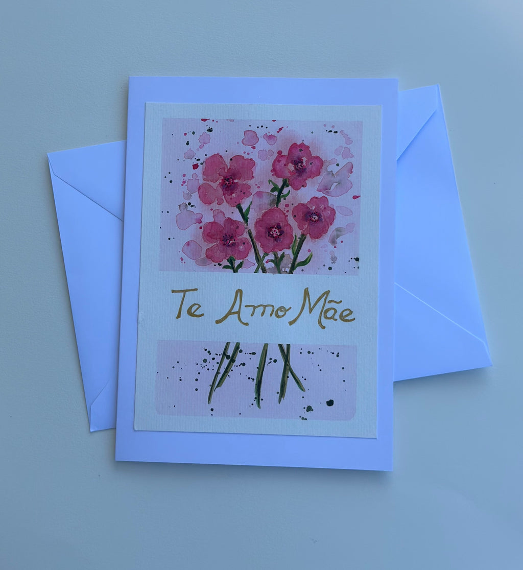 Cartão Especial Dia das Mães 15x21cm - em Aquarela Original, pintado à mão, com envelope, Te amo Mãe