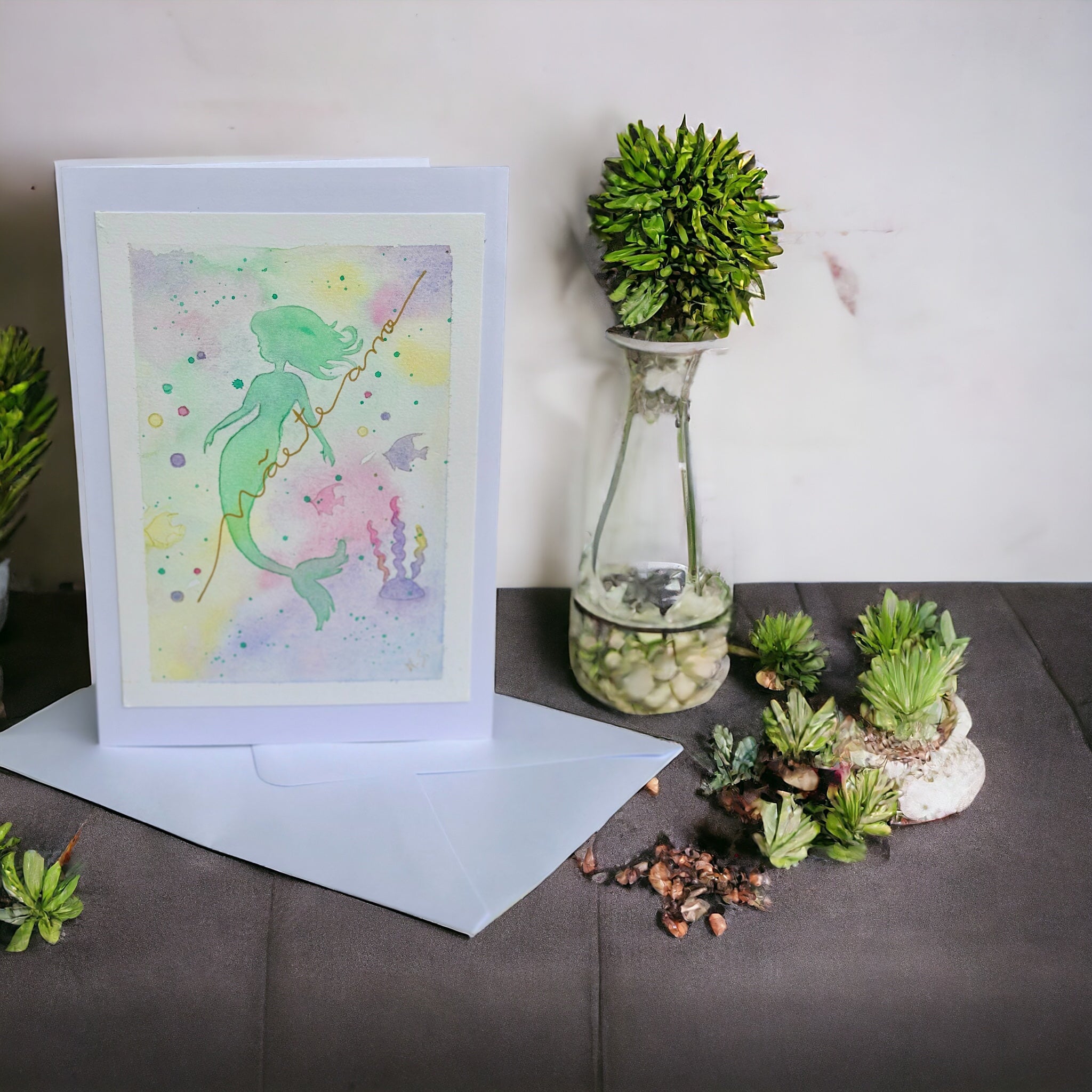 Cartão Especial Dia das Mães 15x21cm - em Aquarela Original, pintado à mão, com envelope