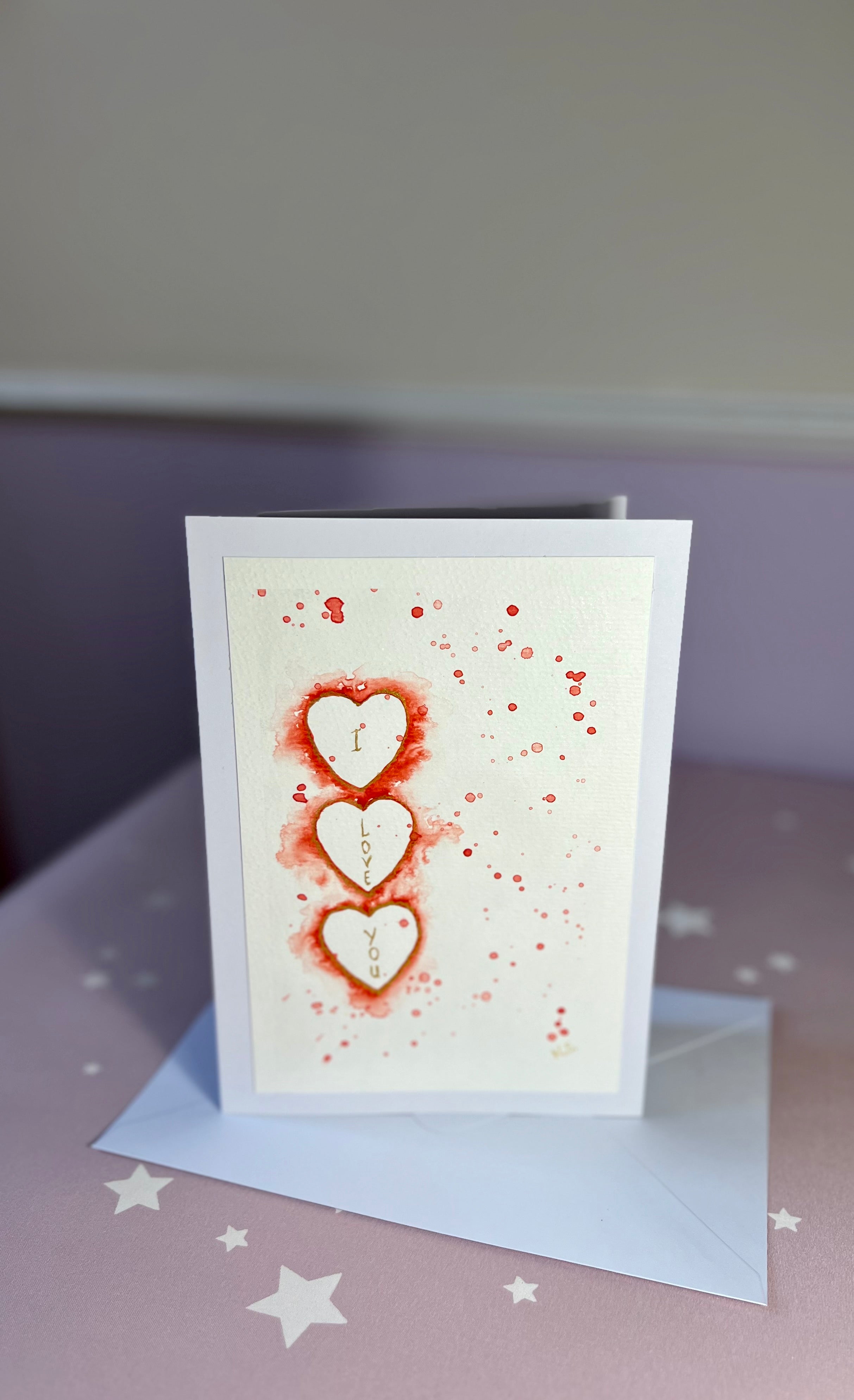 Cartão Dia Dos Namorados Red Hearts em Aquarela Original - pintado à mão 15x21cm